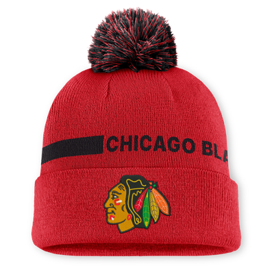 Bonnet Chicago Blackhawks Fanatics rouge authentique Pro Rink à revers avec pompon