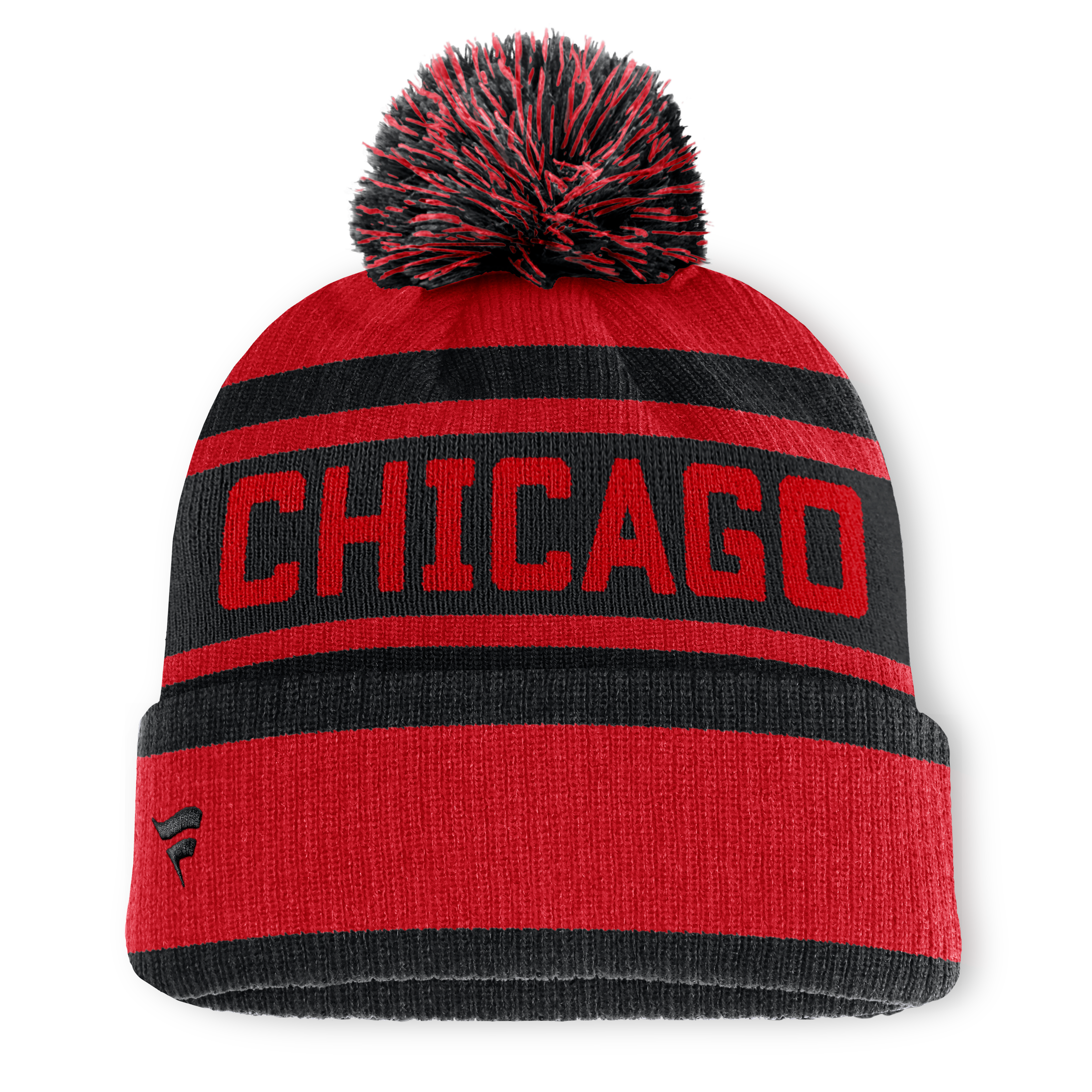 Bonnet à revers rouge et noir Chicago Blackhawks Fundamental pour homme, avec pompon