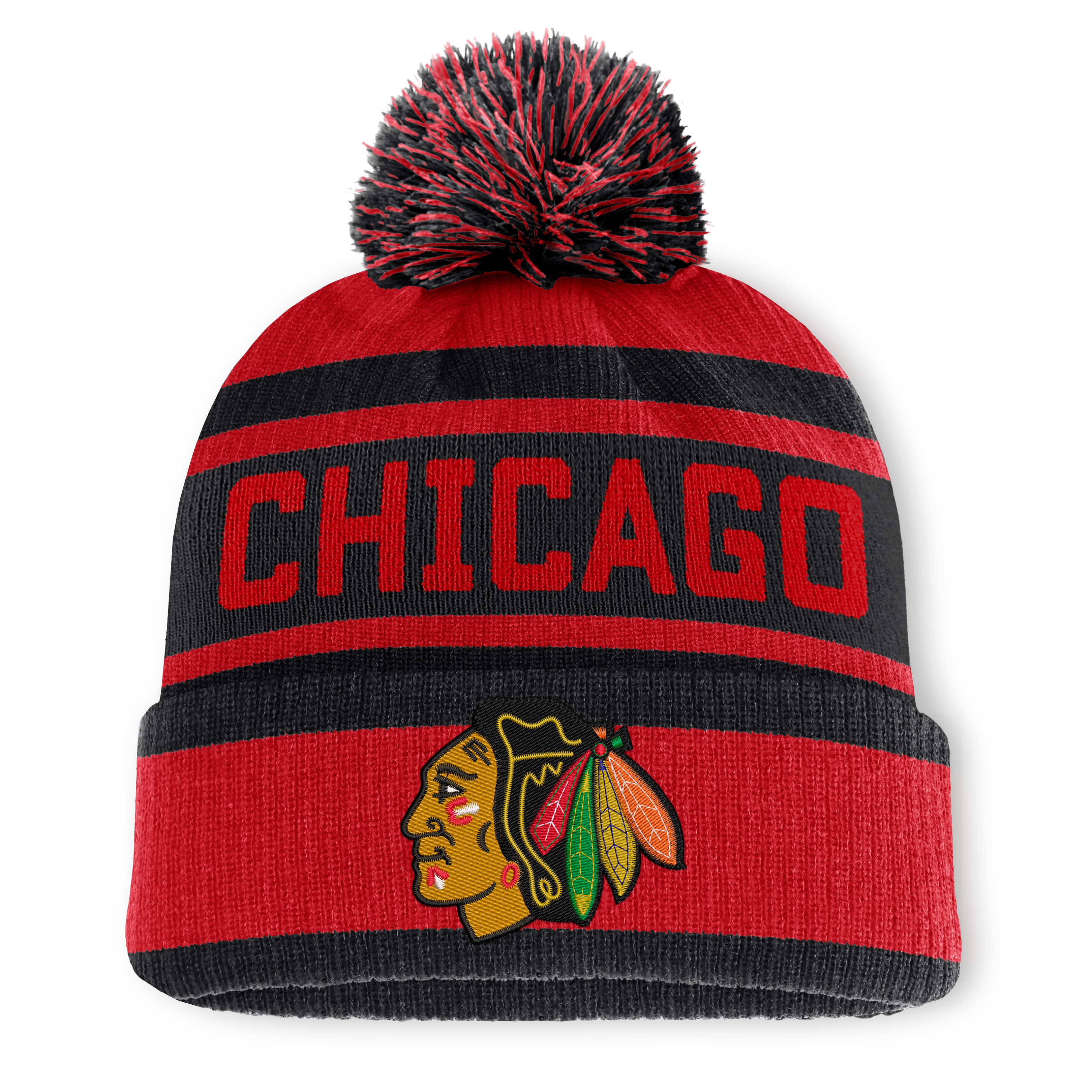 Bonnet à revers rouge et noir Chicago Blackhawks Fundamental pour homme, avec pompon