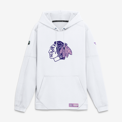 Men's Chicago Blackhawks  Fanatics White Authentic Pro Hockey Fights Cancer Rink Fleece Hoodie