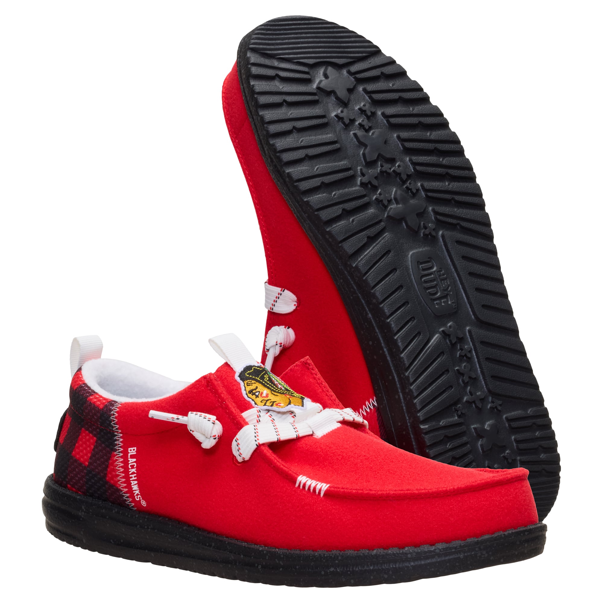Men's Hey Dude Red Chicago Blackhawks Wally Funk Casual Slip-On Shoes