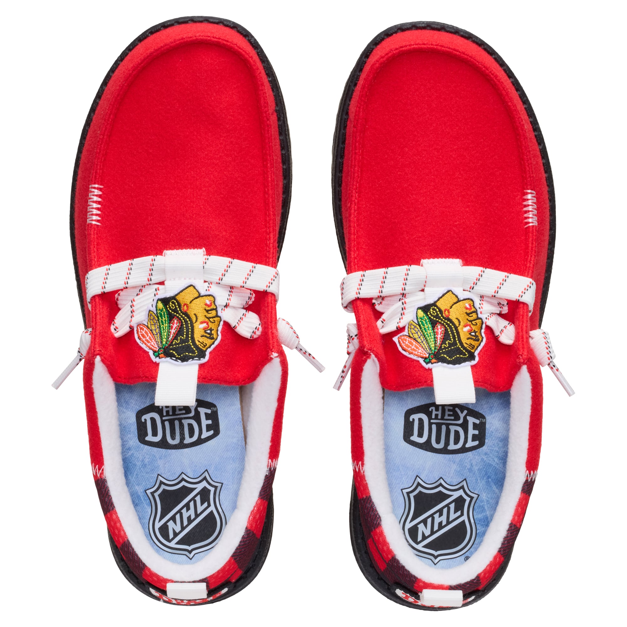 Men's Hey Dude Red Chicago Blackhawks Wally Funk Casual Slip-On Shoes