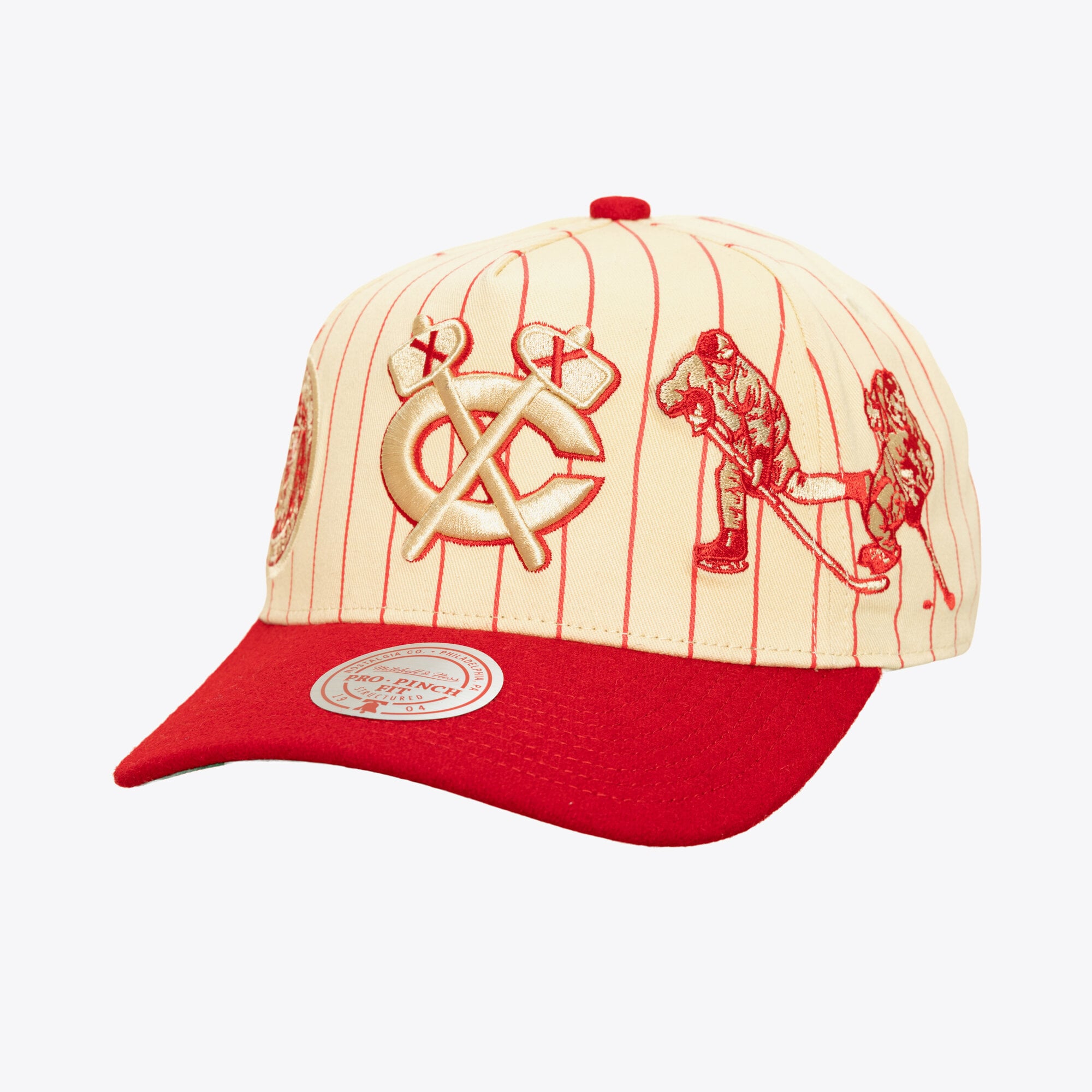Men's Mitchell & Ness Cream Chicago Blackhawks Retro Roots Vintage Stripe Pro Snapback Hat