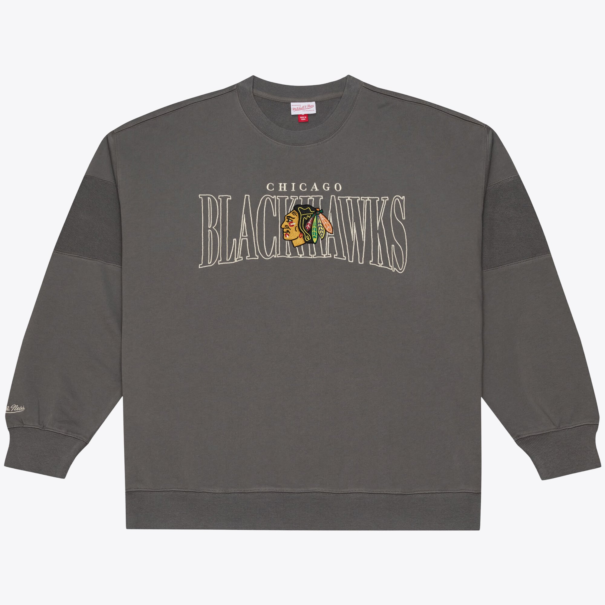 Sweat-shirt à col rond en polaire gris Mitchell & Ness Chicago Blackhawks Heritage Hues pour homme