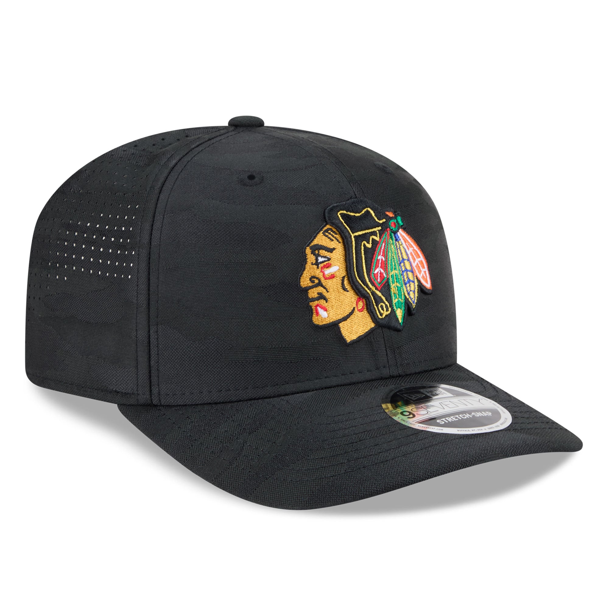 Casquette ajustable perforée New Era noire Chicago Blackhawks Camo 9SEVENTY pour homme