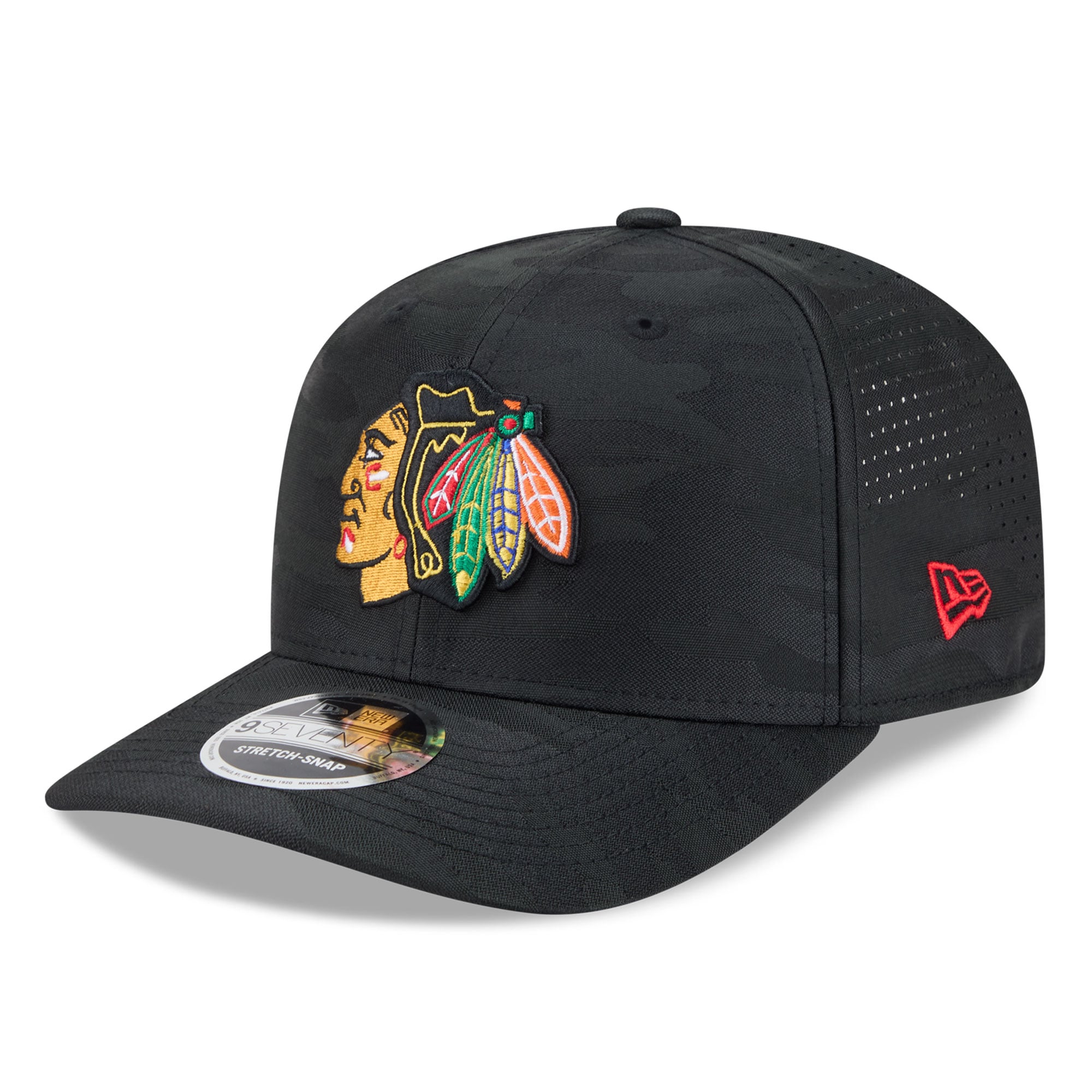 Casquette ajustable perforée New Era noire Chicago Blackhawks Camo 9SEVENTY pour homme