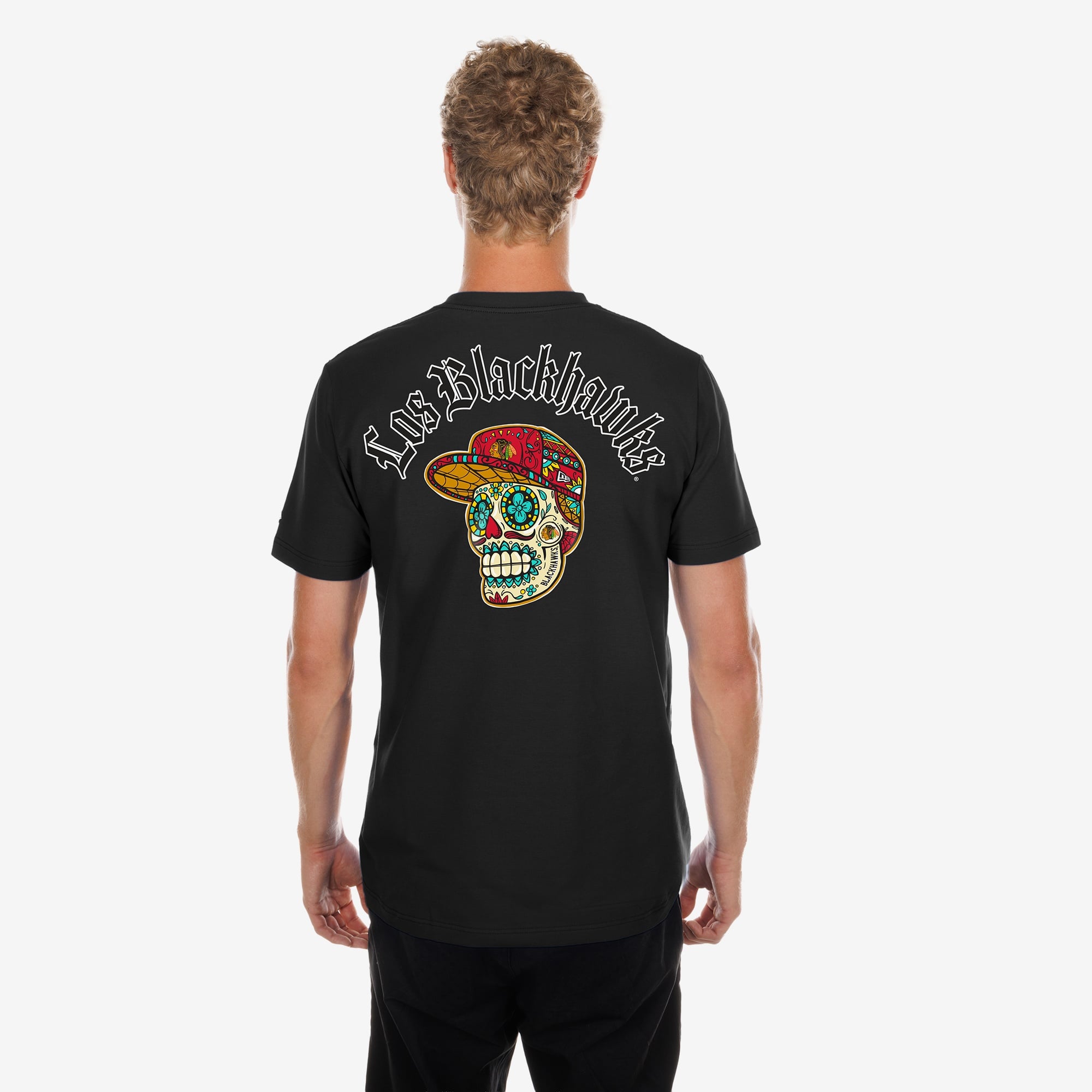 T-shirt New Era noir pour homme Chicago Blackhawks Dia De Muertos