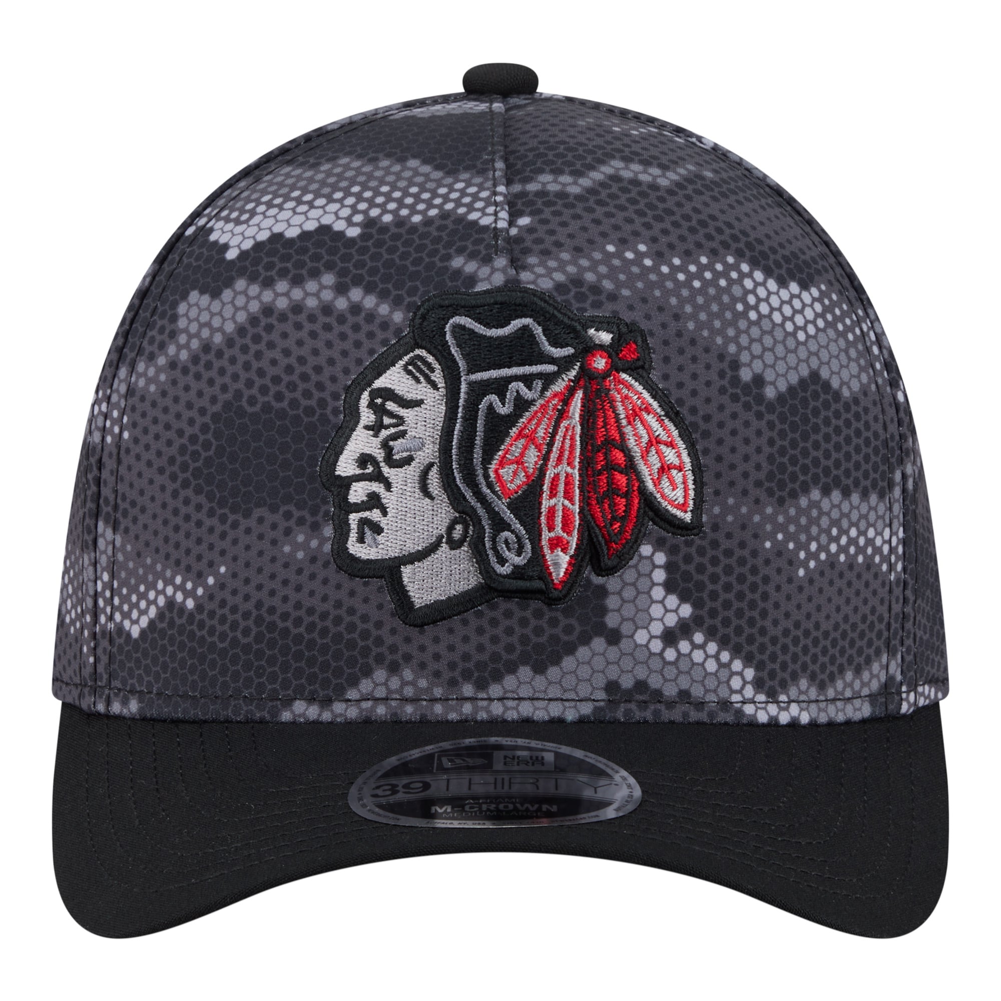 Men's New Era Black Chicago Blackhawks Zero Dark 39THIRTY A-Frame M-Crown Flex Hat