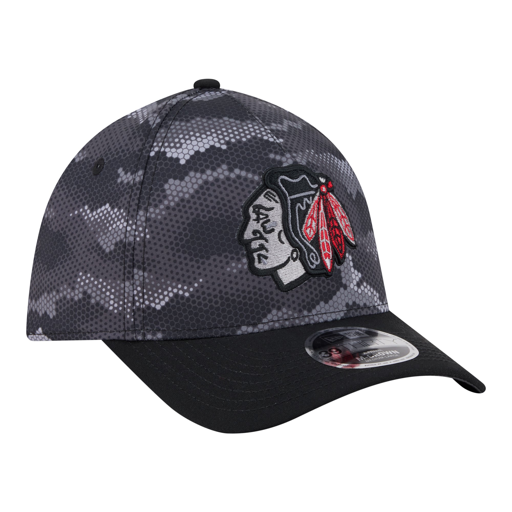 Men's New Era Black Chicago Blackhawks Zero Dark 39THIRTY A-Frame M-Crown Flex Hat