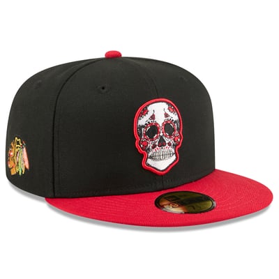 Chicago Blackhawks New Era Dia De Los Muertos 59FIFTY Fitted Hat - Black/Red