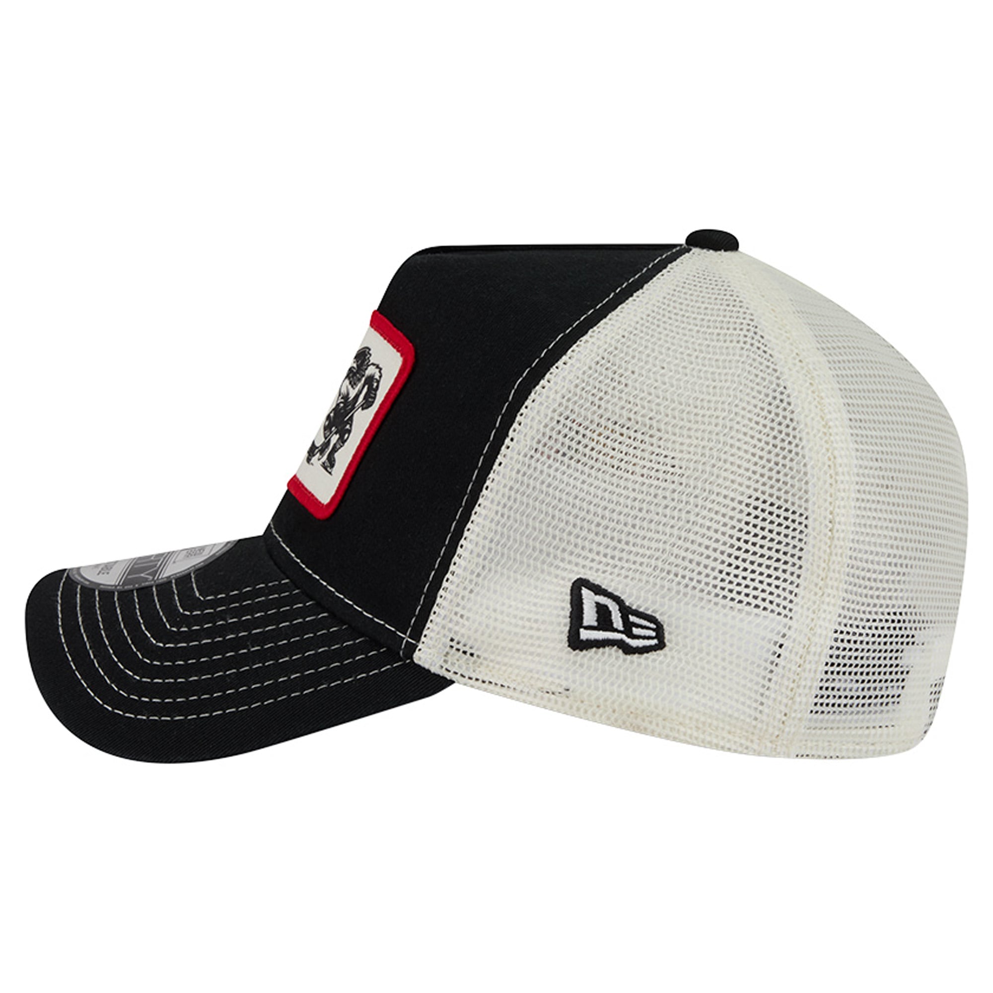 Men's New Era Black/White Chicago Blackhawks Skater Patch A-Frame 9FORTY Adjustable Trucker Hat