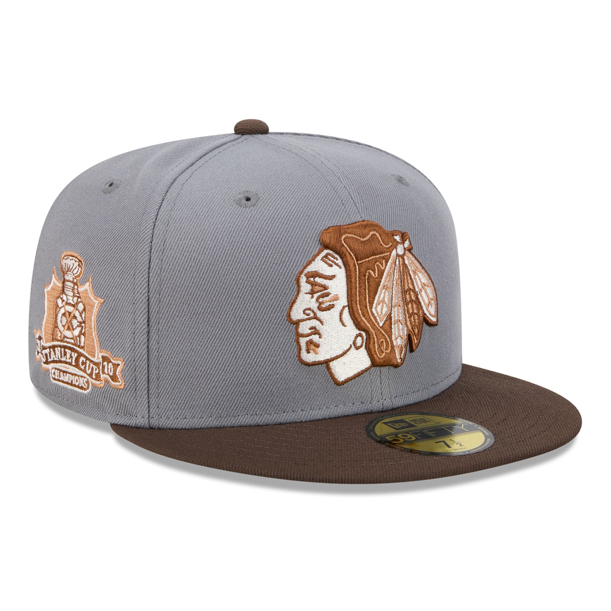 Men's New Era Charcoal/Brown Chicago Blackhawks Wood Tones 59FIFTY Fitted Hat