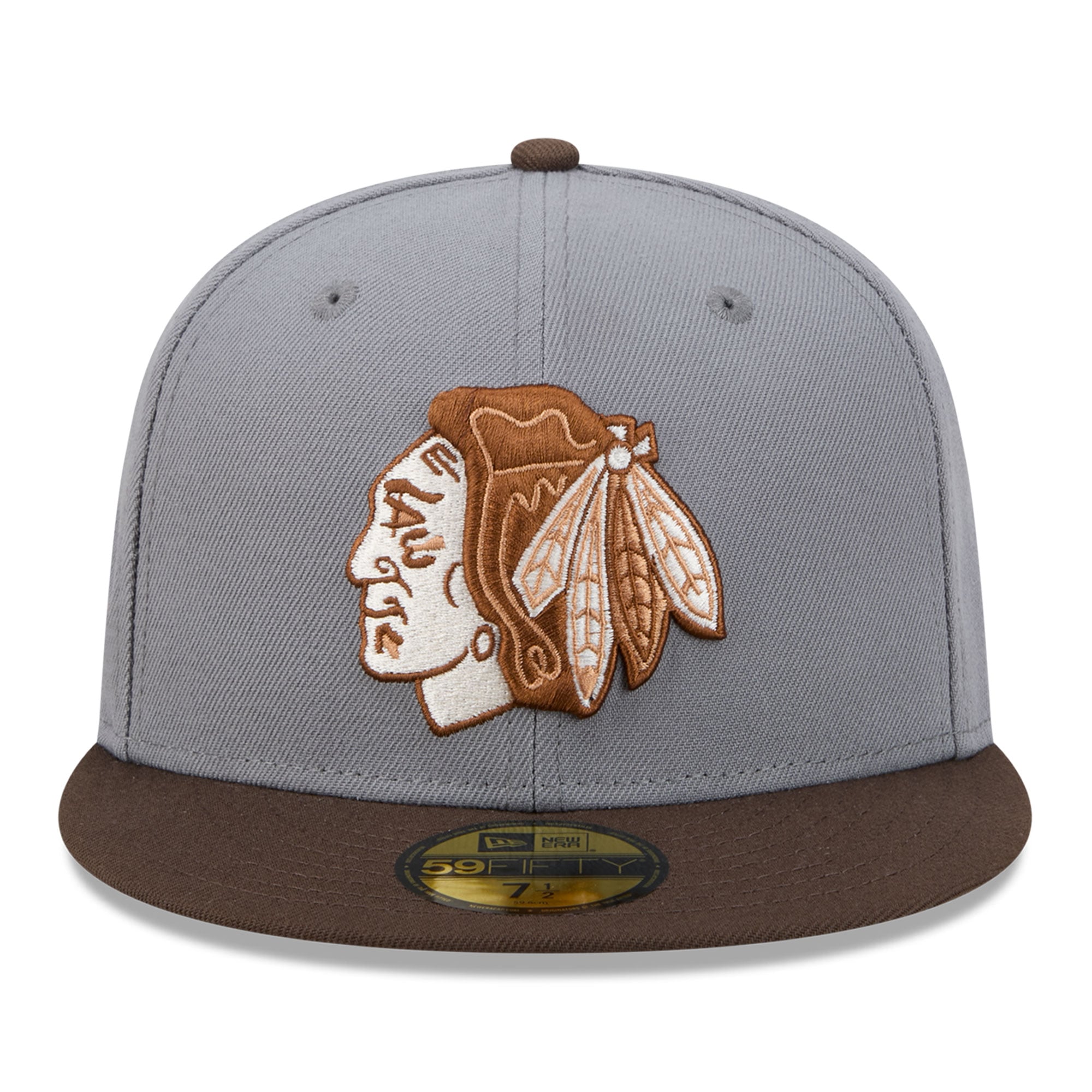 Men's New Era Charcoal/Brown Chicago Blackhawks Wood Tones 59FIFTY Fitted Hat