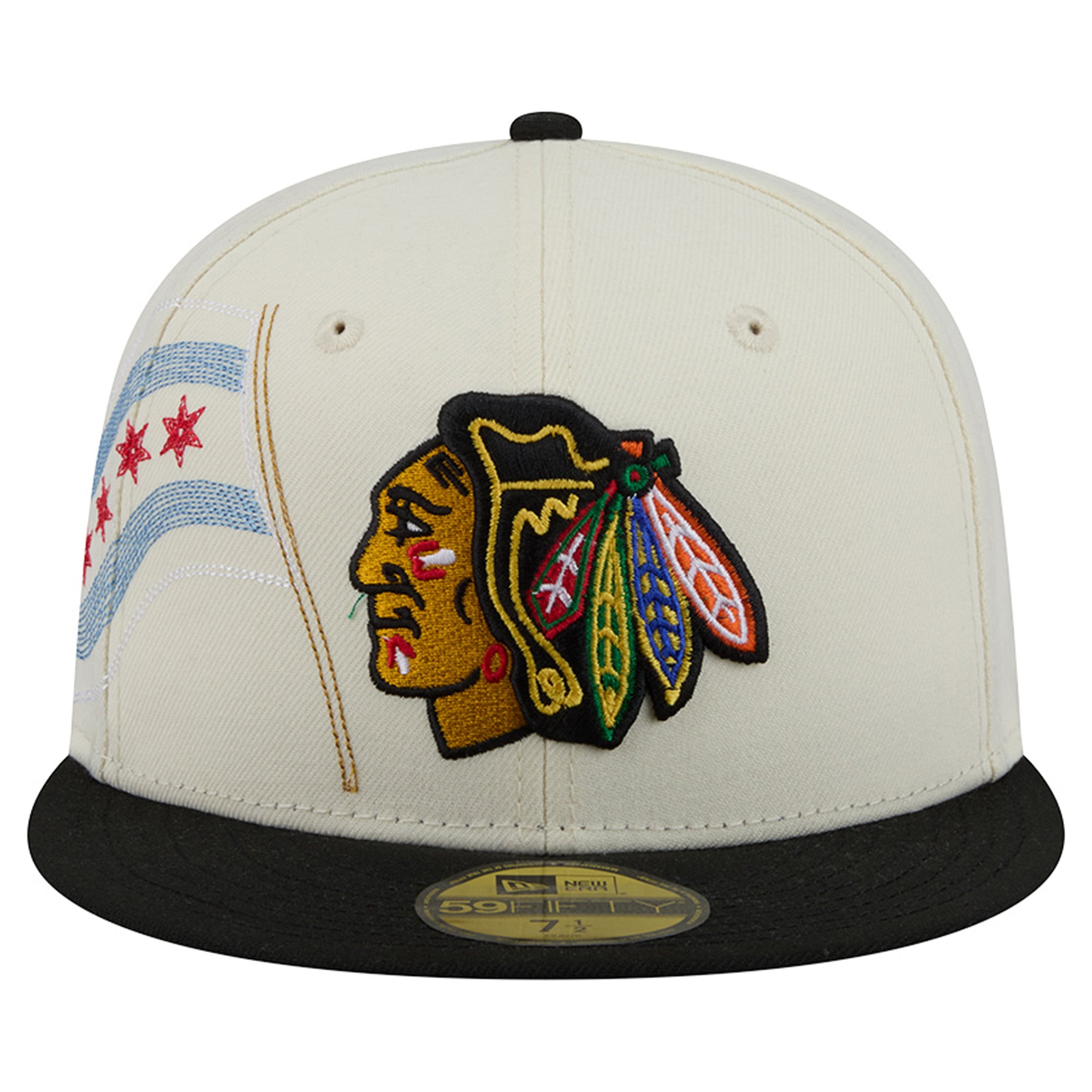Casquette ajustée New Era 59FIFTY crème/noire Chicago Blackhawks pour homme
