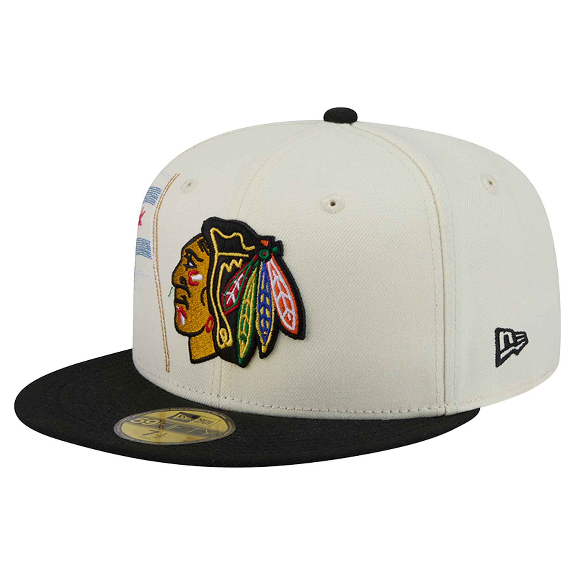 Casquette ajustée New Era 59FIFTY crème/noire Chicago Blackhawks pour homme