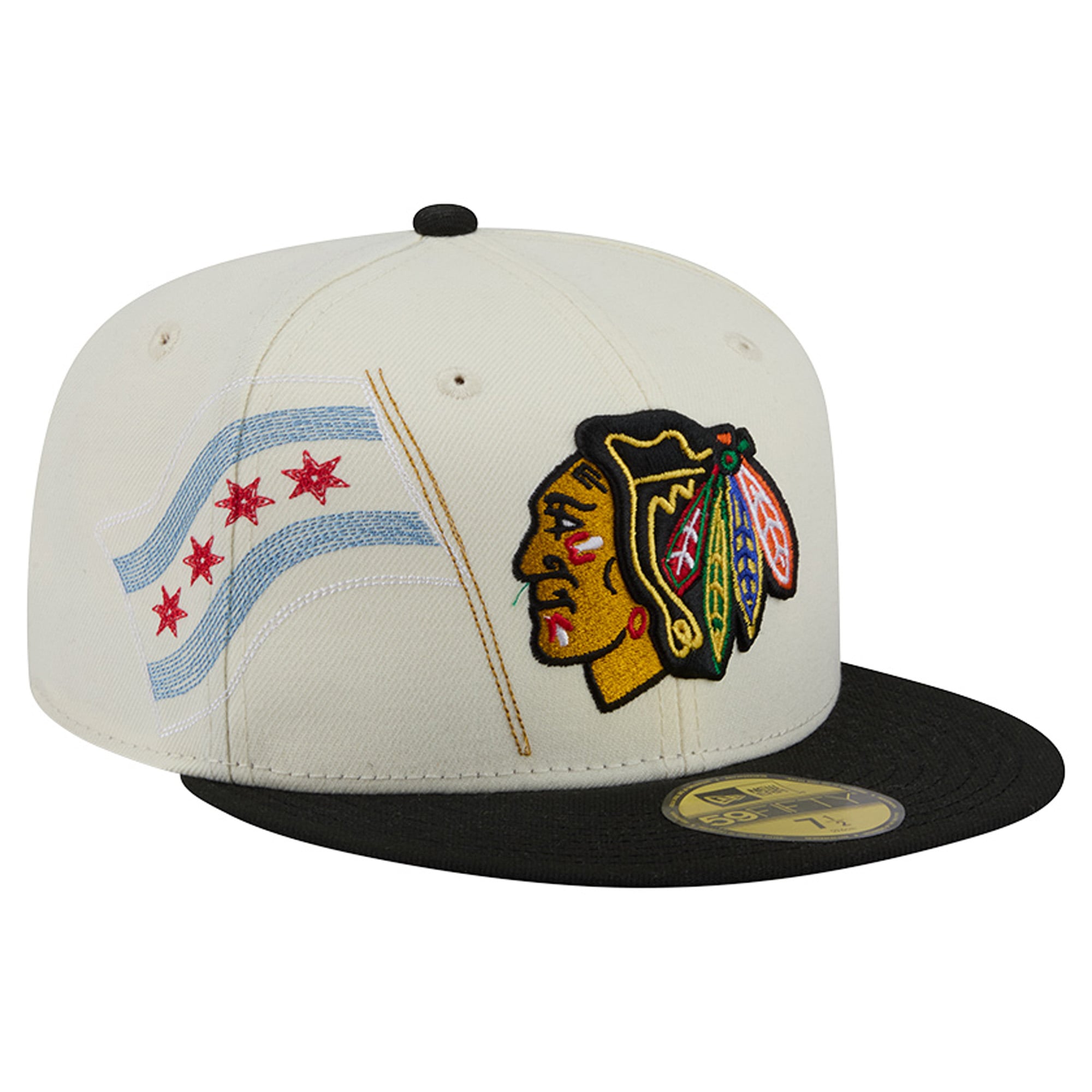 Casquette ajustée New Era 59FIFTY crème/noire Chicago Blackhawks pour homme