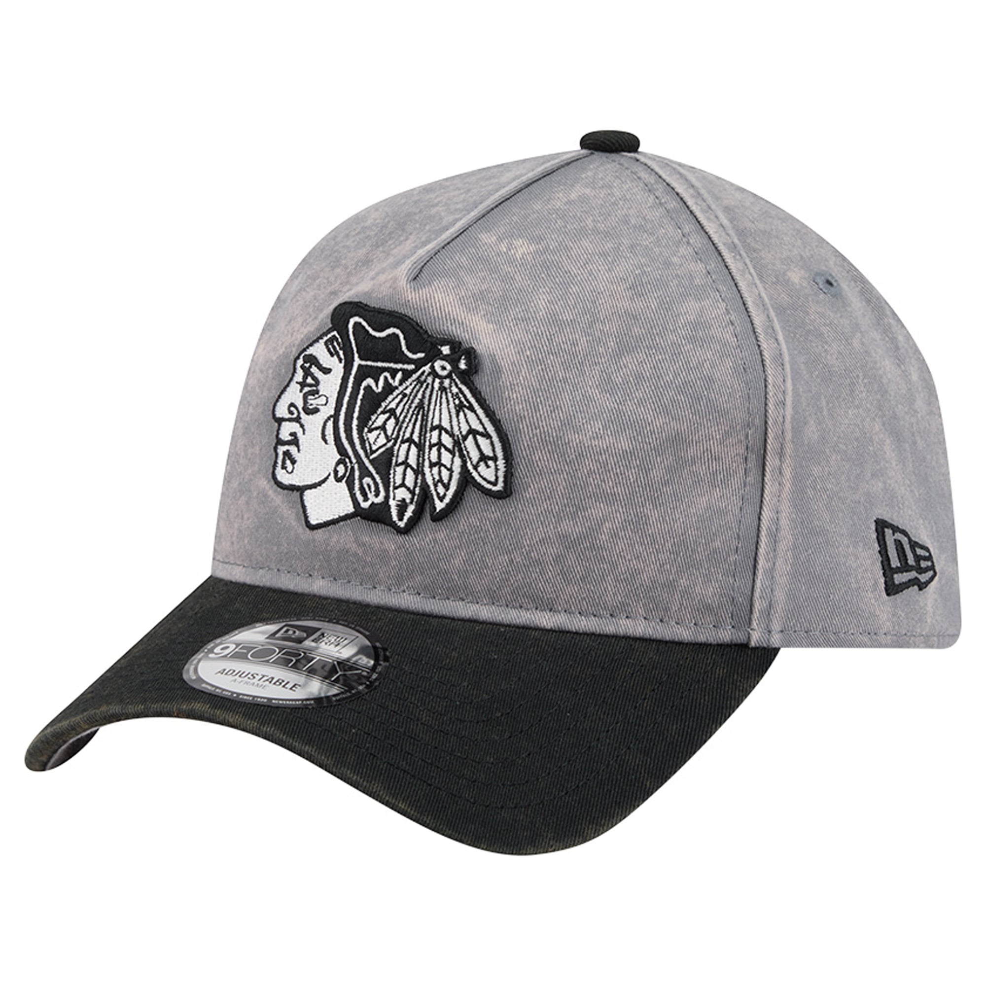 Men's New Era Gray/Black Chicago Blackhawks Storm A-Frame 9FORTY Adjustable Hat