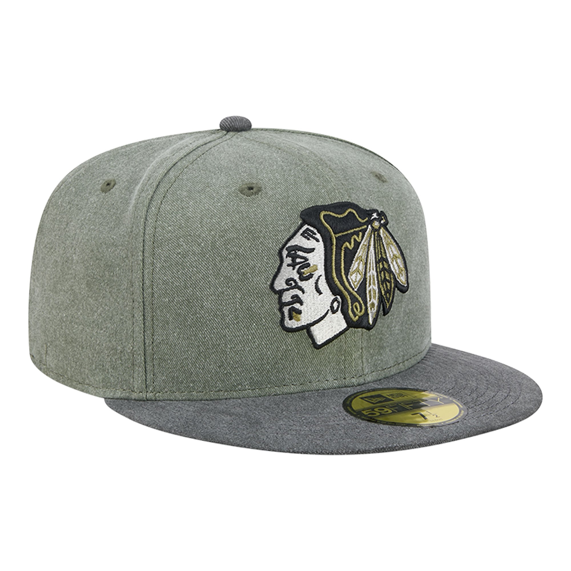 Casquette ajustée New Era 59FIFTY pour homme, coloris olive/noir, Chicago Blackhawks Roll Call