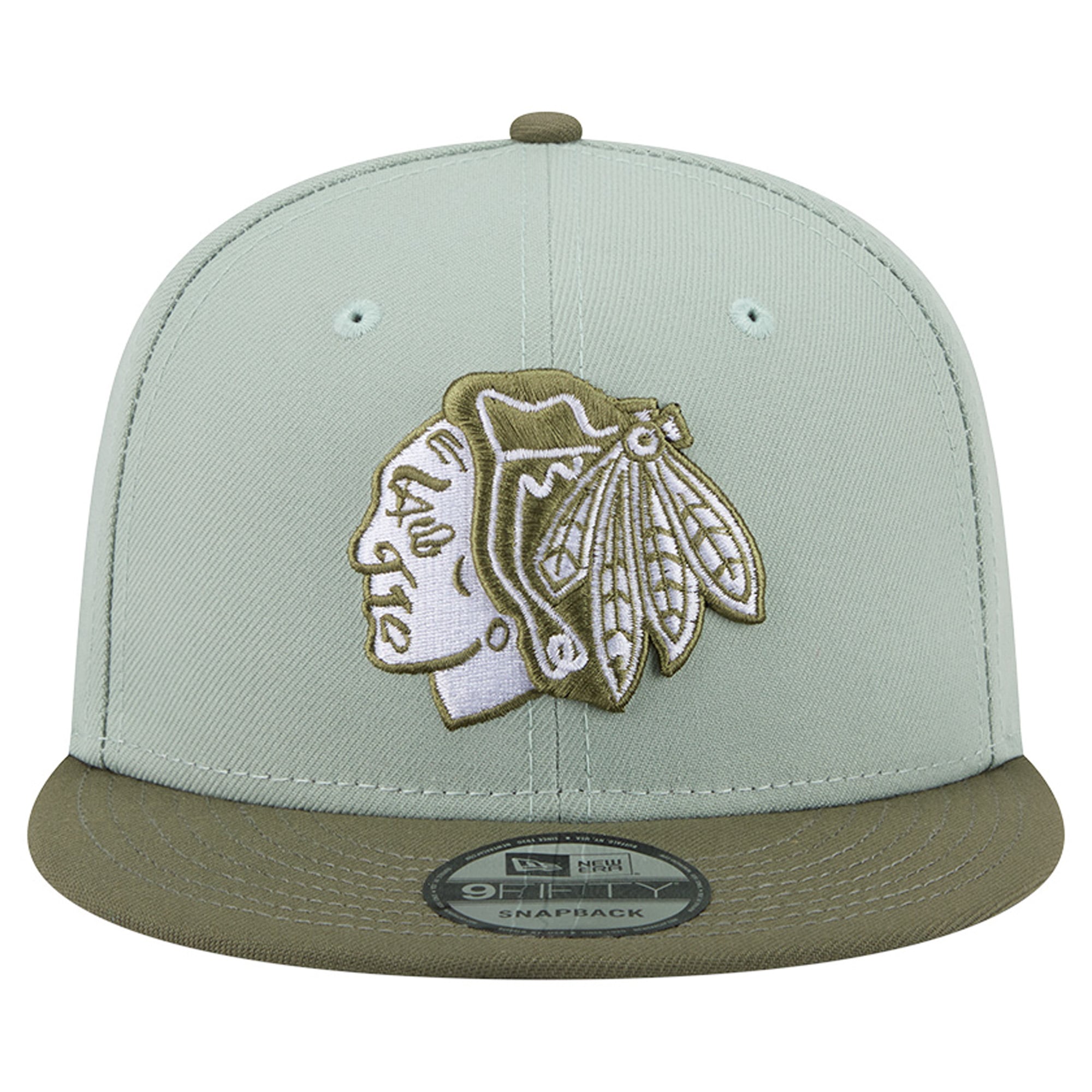 Casquette snapback New Era 9FIFTY pour homme, coloris vert sauge/olive, Chicago Blackhawks