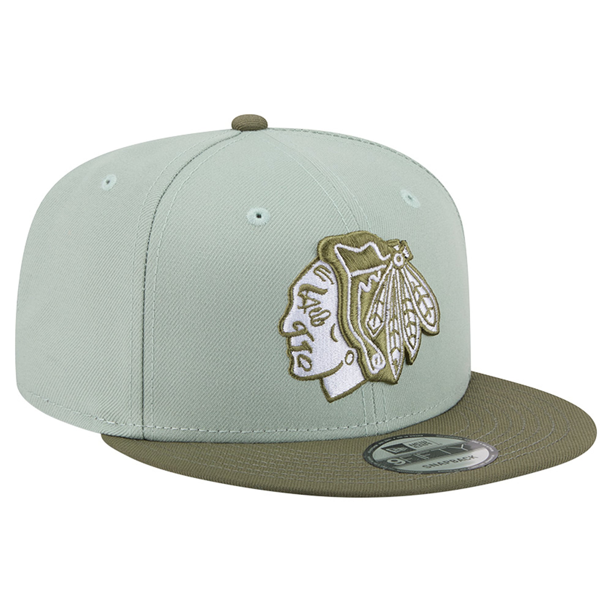 Casquette snapback New Era 9FIFTY pour homme, coloris vert sauge/olive, Chicago Blackhawks