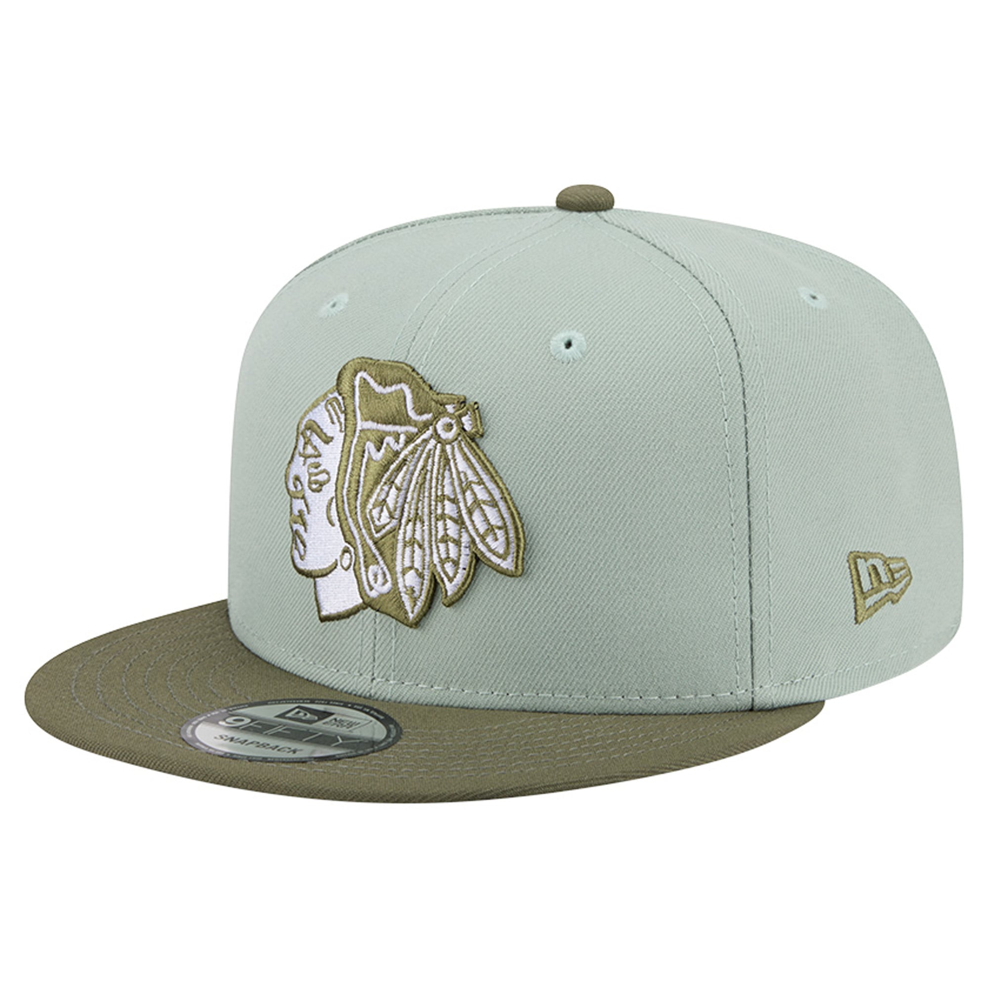 Casquette snapback New Era 9FIFTY pour homme, coloris vert sauge/olive, Chicago Blackhawks