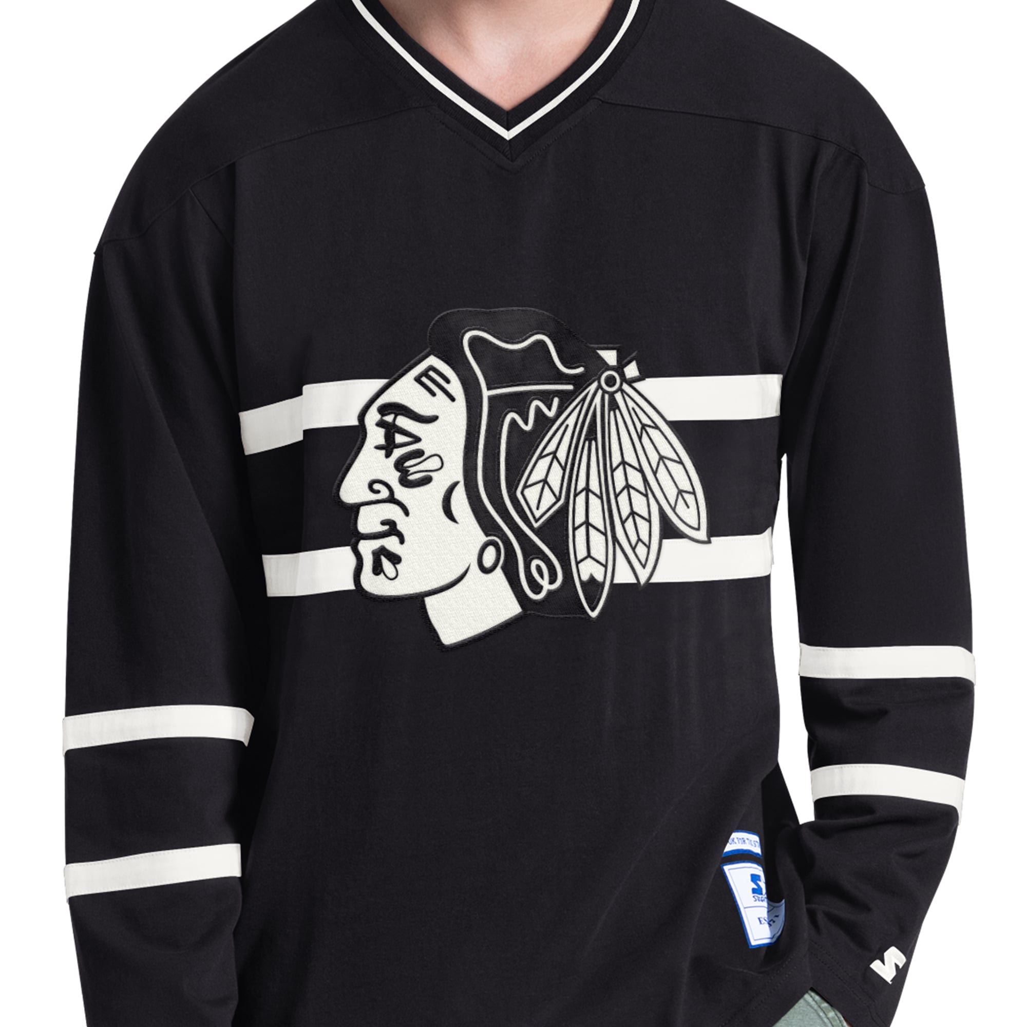 T-shirt à manches longues et col en V Starter Black Chicago Blackhawks pour homme