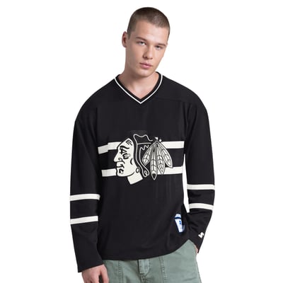 Chicago Blackhawks Starter Line Up Long Sleeve V-Neck T-Shirt - Black