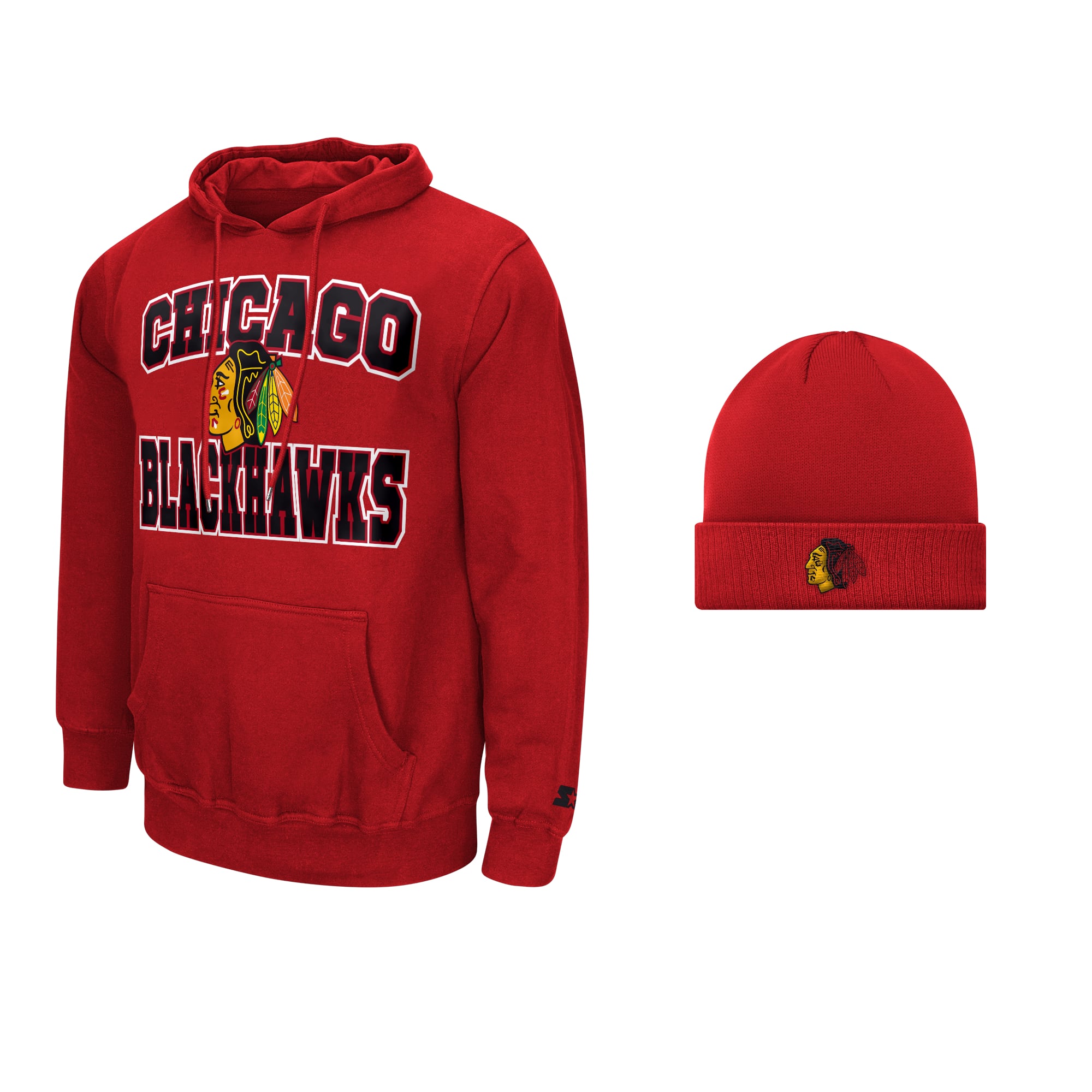 Men's Starter Red Chicago Blackhawks Two-Pack Hoodie & Knit Hat Set