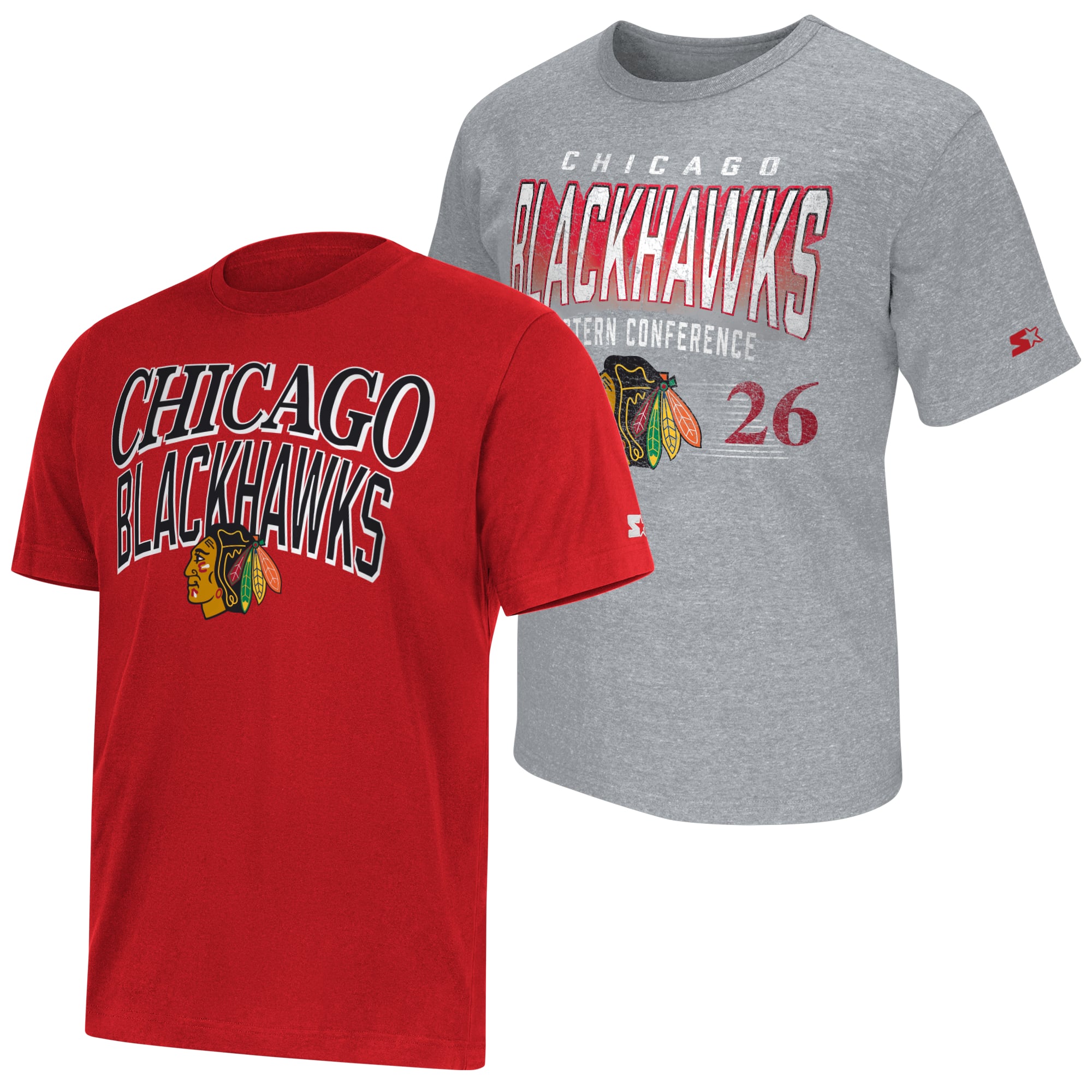 Ensemble de deux t-shirts Starter rouges/gris chiné des Blackhawks Chicago pour hommes
