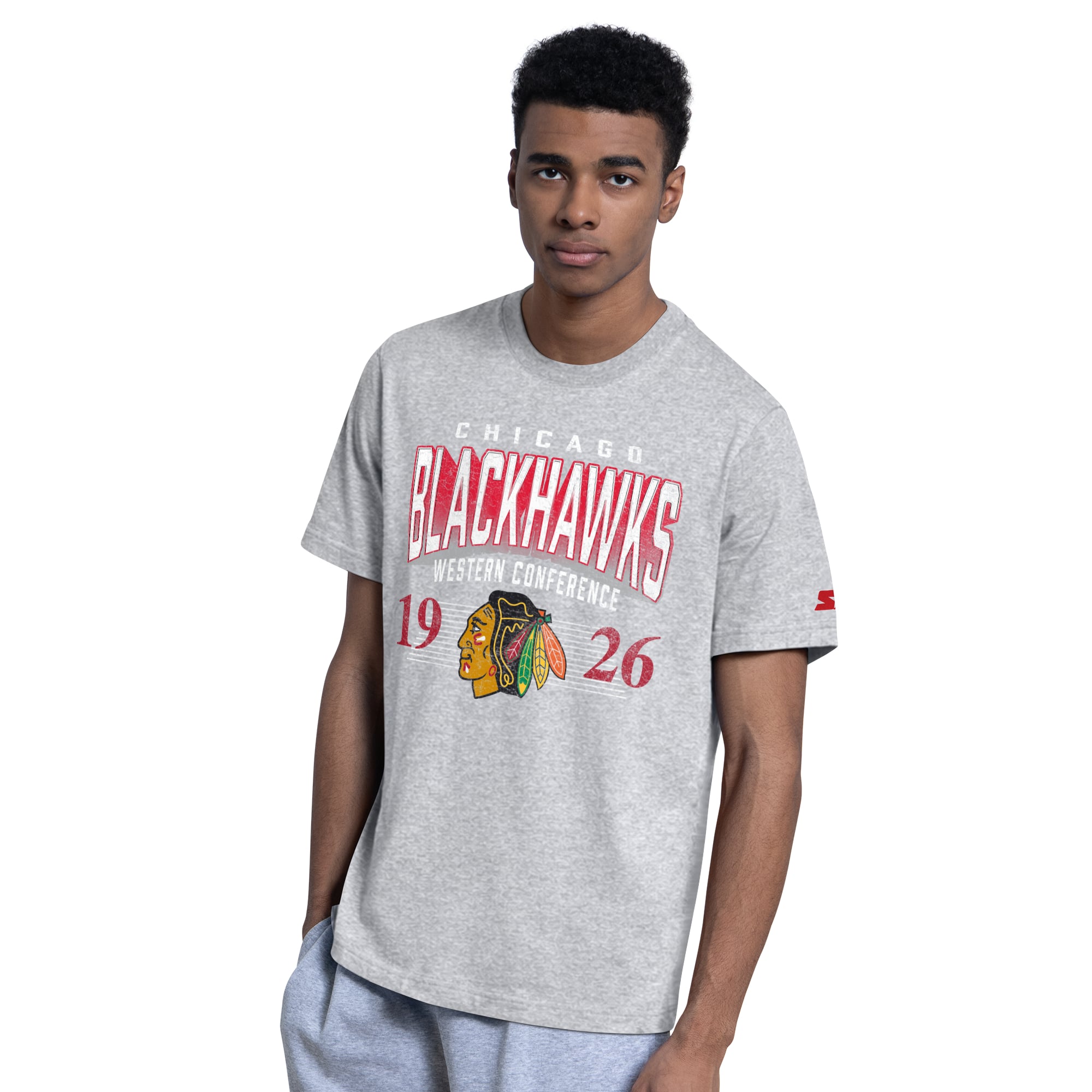 Ensemble de deux t-shirts Starter rouges/gris chiné des Blackhawks Chicago pour hommes