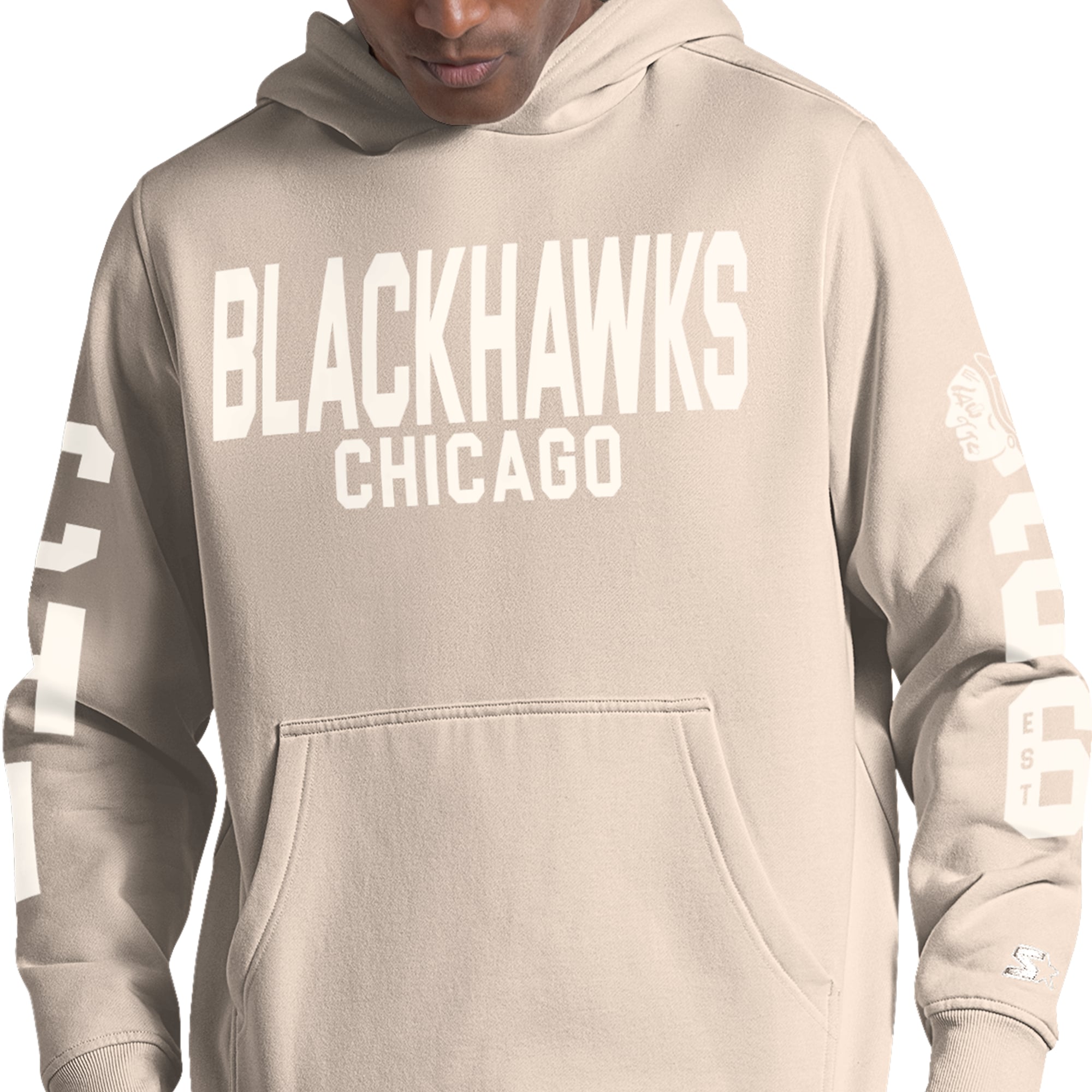 Sweat à capuche Starter beige Chicago Blackhawks pour homme