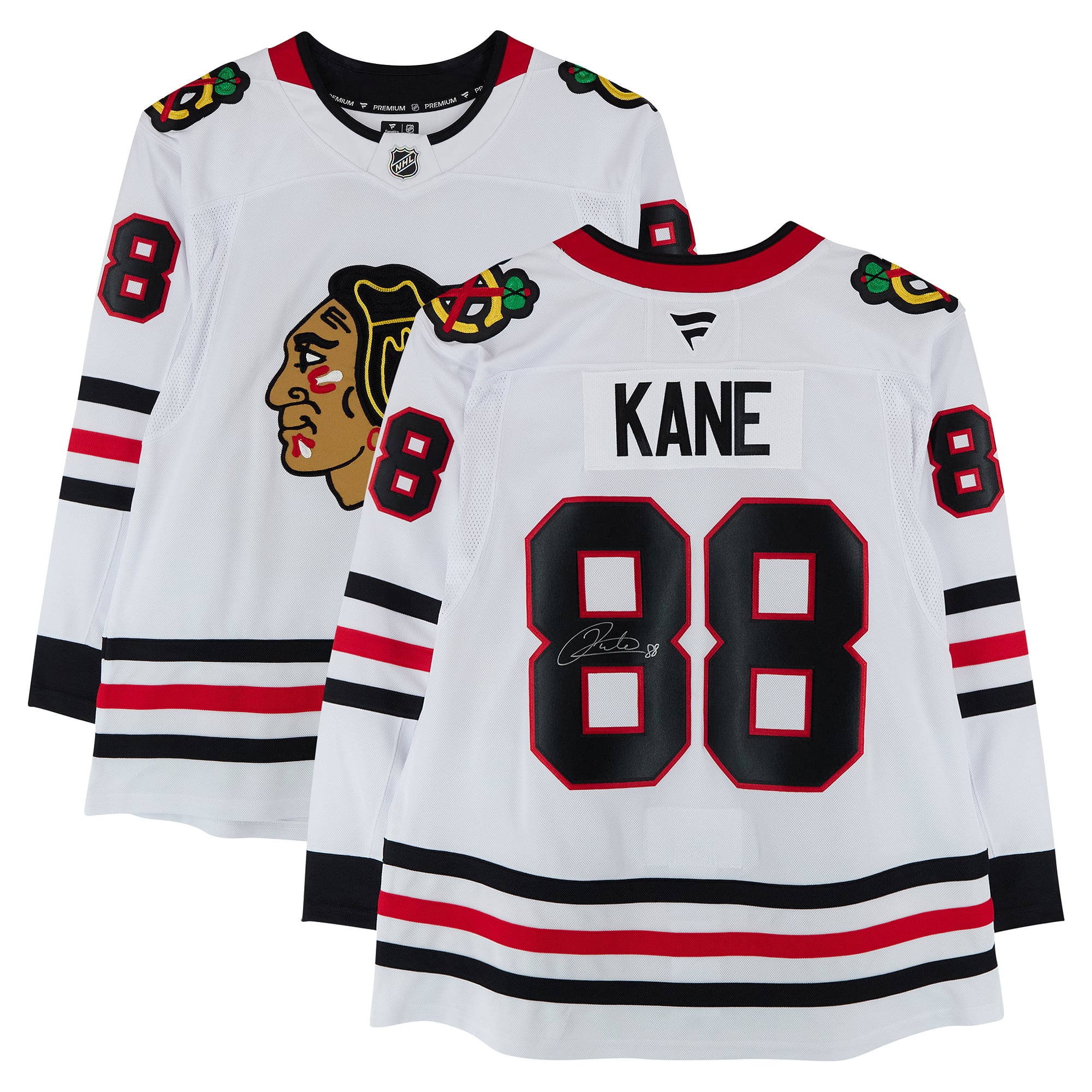 Maillot blanc autographié de Patrick Kane des Blackhawks de Chicago (Fanatics Premium)