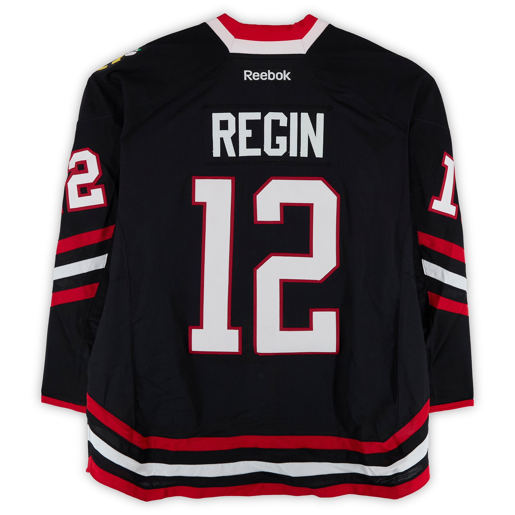 Peter Regin Chicago Blackhawks Player-Issued #12 Black Jersey vs. Pittsburgh Penguins on March 1, 2014