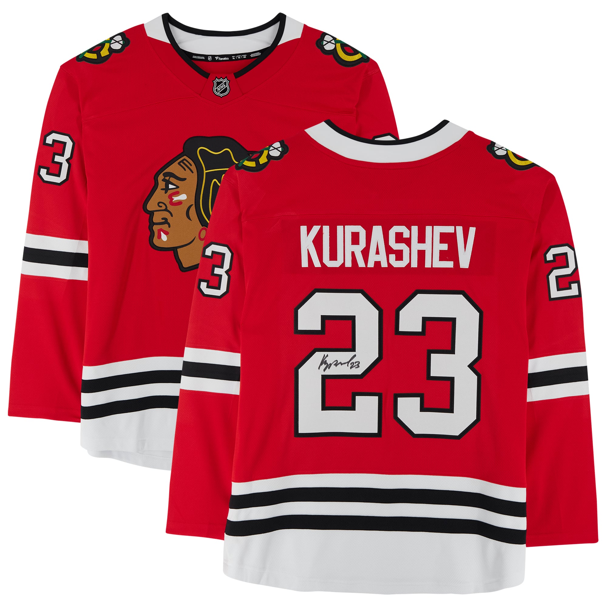 Maillot autographié de Philipp Kurashev des Blackhawks de Chicago (Fanatics Breakaway)