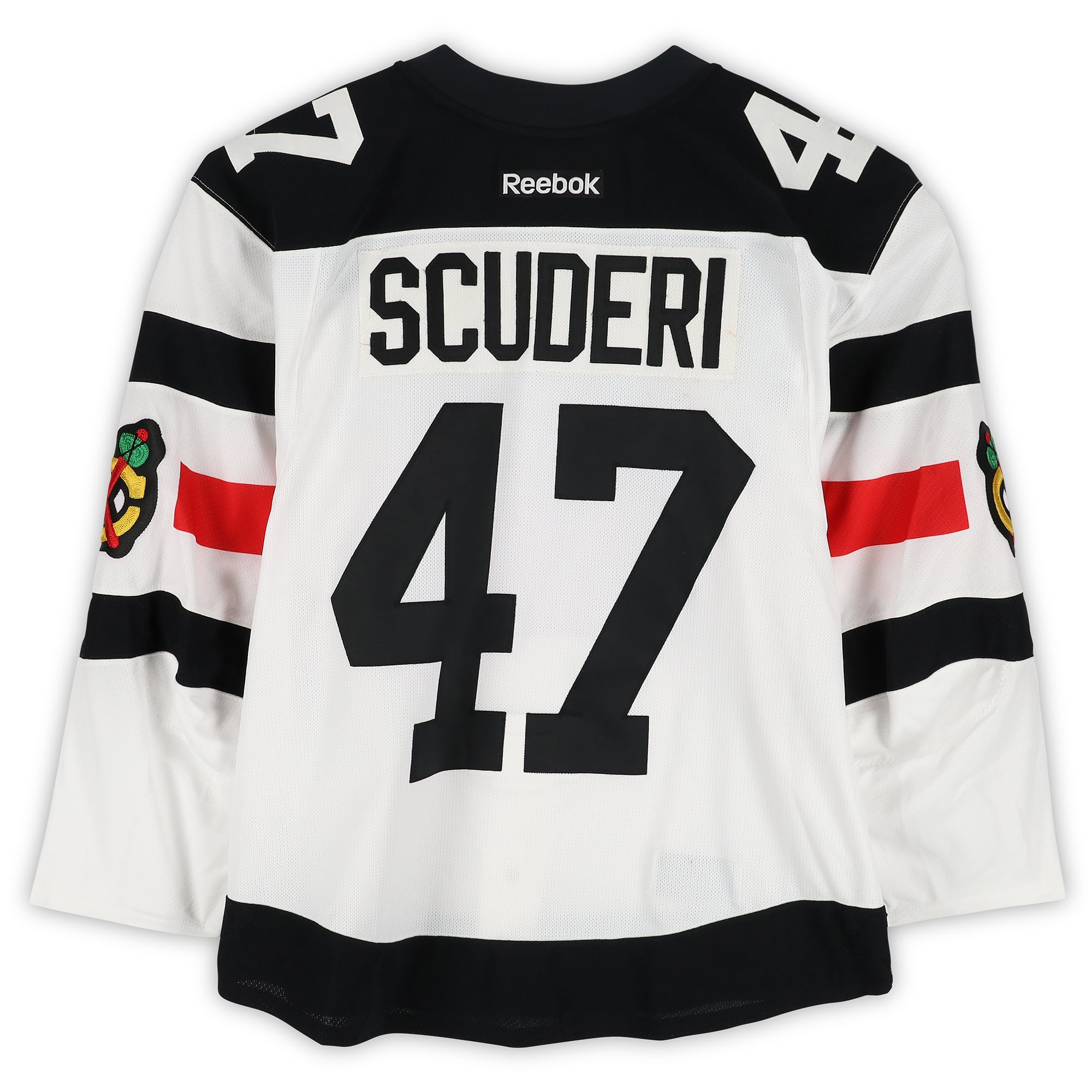 Rob Scuderi Chicago Blackhawks Player-Issued #47 White Jersey vs. Minnesota Wild on February 21, 2016