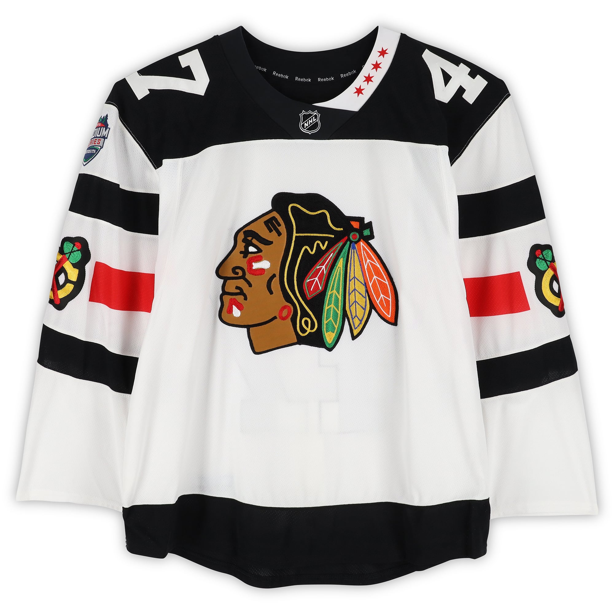 Rob Scuderi Chicago Blackhawks Player-Issued #47 White Jersey vs. Minnesota Wild on February 21, 2016