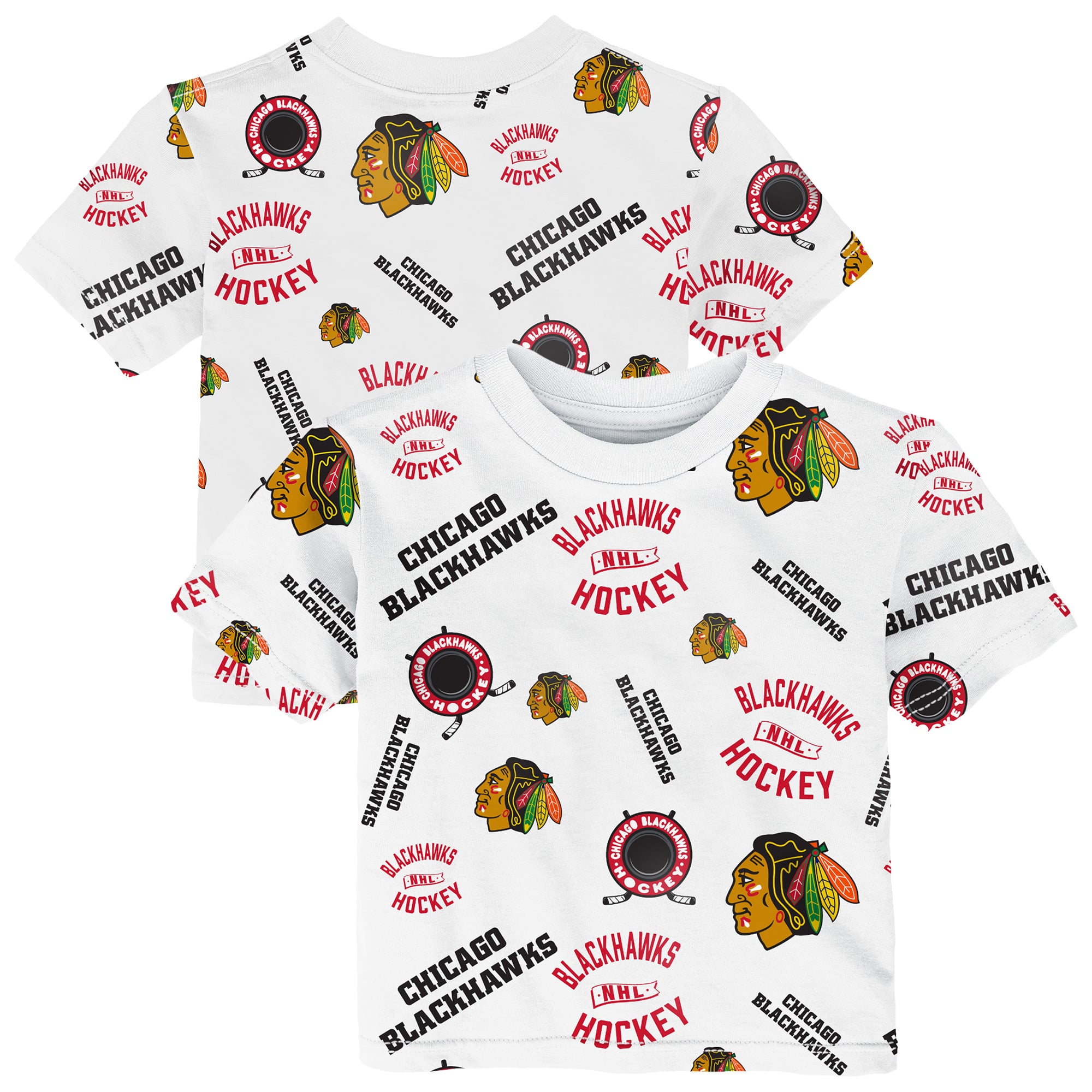 T-shirt blanc Outerstuff pour tout-petit, imprimé intégral Chicago Blackhawks.