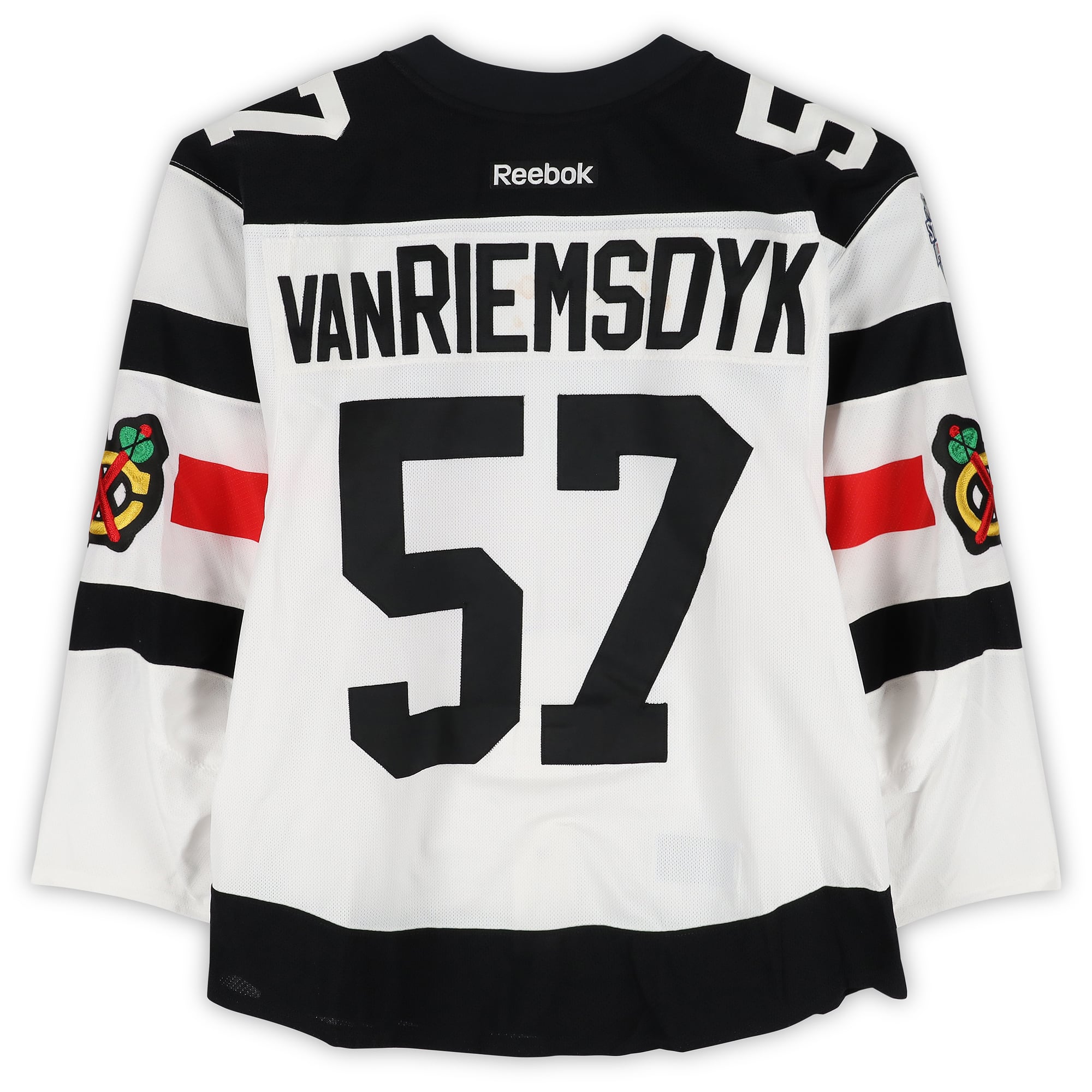 Trevor van Riemsdyk Chicago Blackhawks Practice-Used #57 White Jersey vs. Minnesota Wild on February 21, 2016