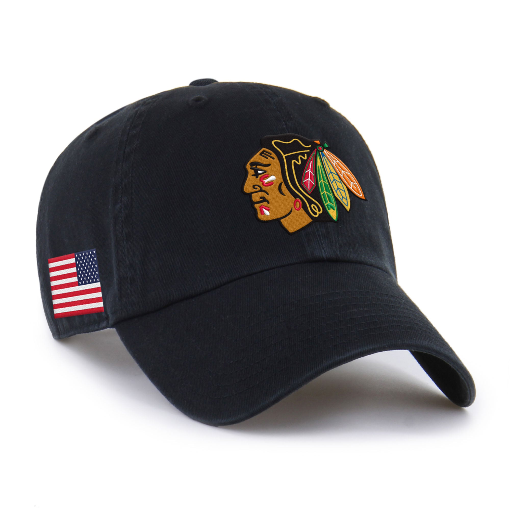 Casquette unisexe ajustable « 47 Black Chicago Blackhawks Heritage Flag Clean Up »