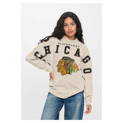 Chicago Blackhawks Fanatics Unisex Oversized Front Print Spirit Jersey Long Sleeve T-Shirt - Cream