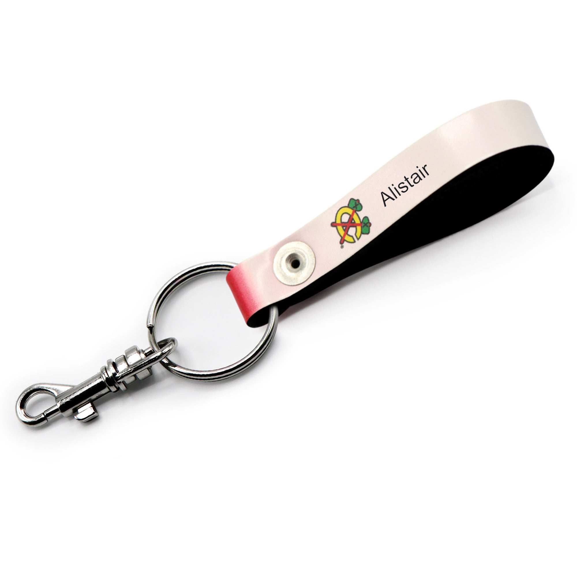 Porte-clés à boucle en cuir personnalisé des Blackhawks de Chicago blancs