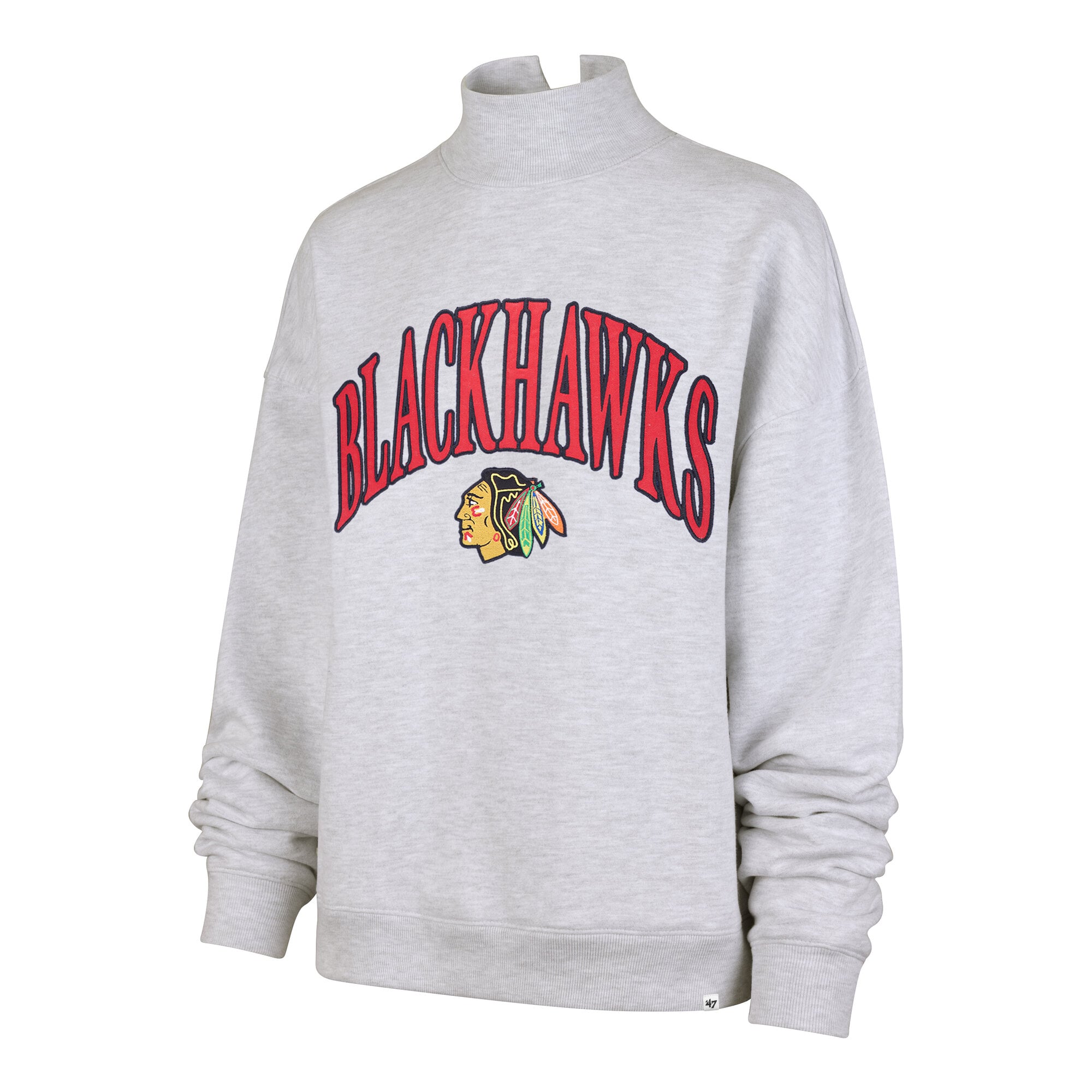 Women's '47 Gray Chicago Blackhawks Vantage Mock Neck Fleece Sweatshirt