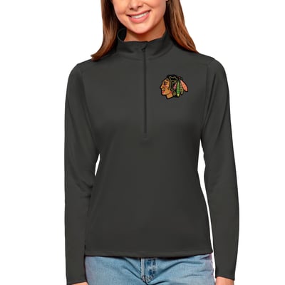 Chicago Blackhawks Antigua Women's Tribute Quarter-Zip Pullover Top - Charcoal