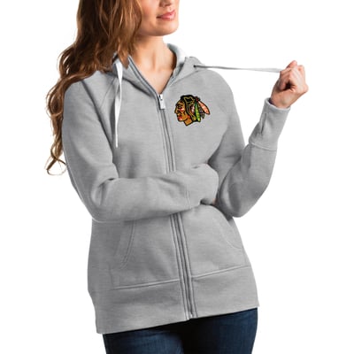 Chicago Blackhawks Antigua Women's Victory Full-Zip Hoodie - Heathered Gray