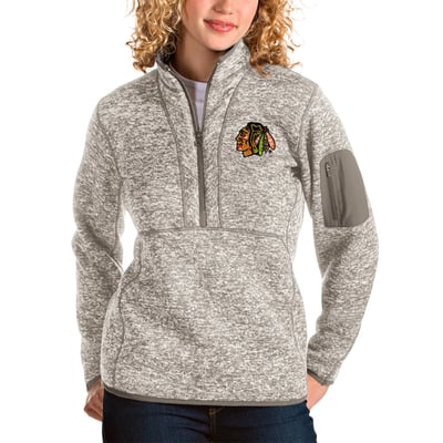 Chicago Blackhawks Antigua Women's Fortune Half-Zip Sweatshirt - Oatmeal