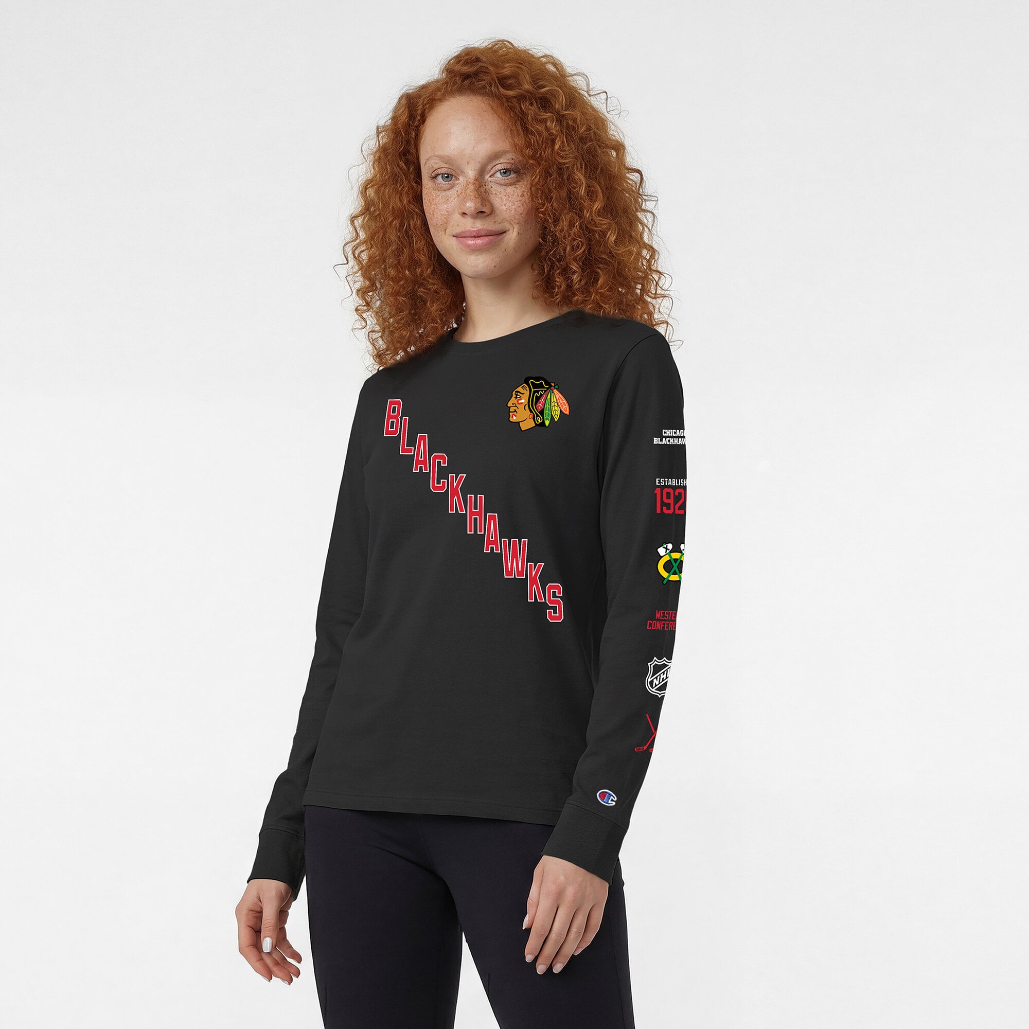 T-shirt à manches longues Champion Black Chicago Blackhawks pour femmes