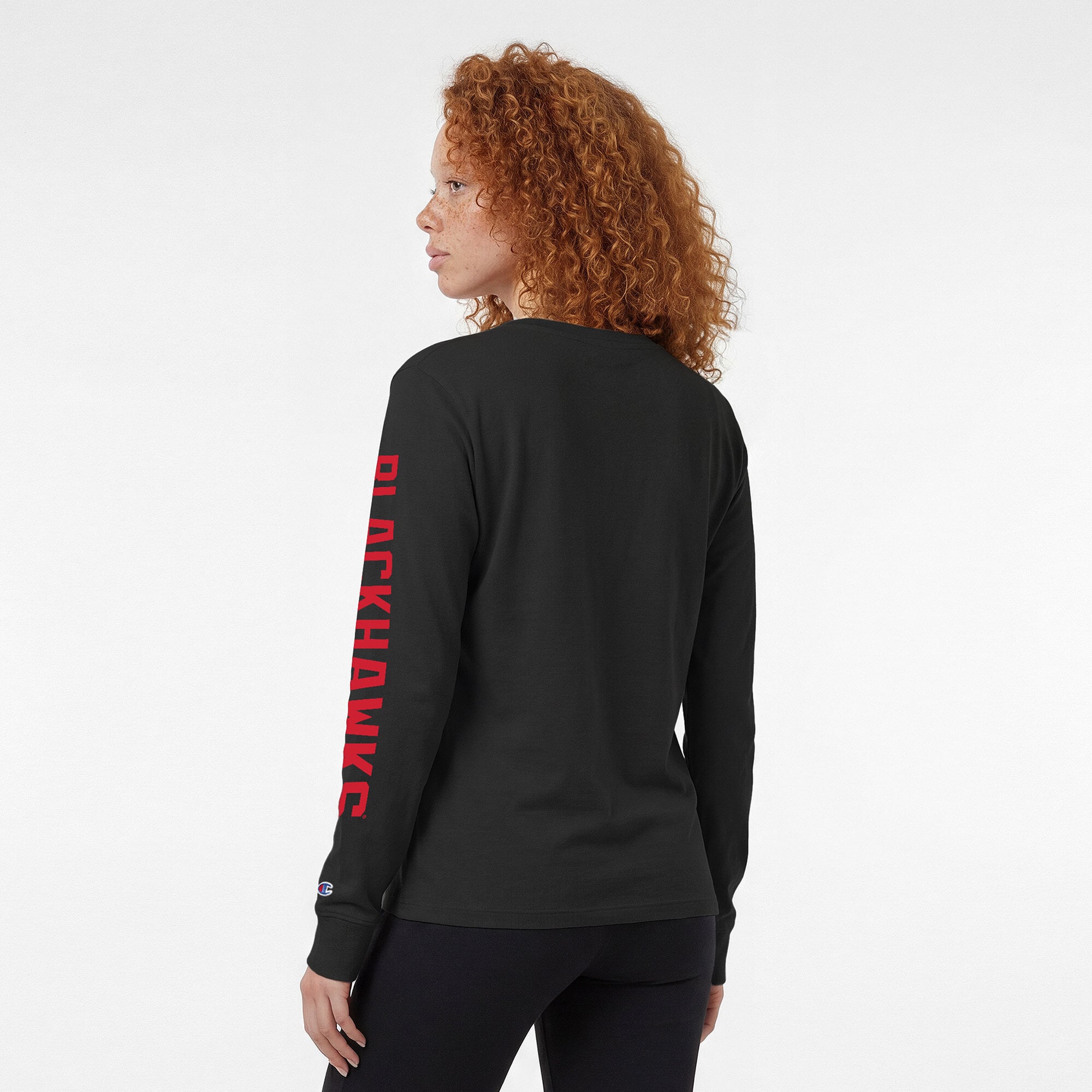 T-shirt à manches longues pour femmes Champion Black Chicago Blackhawks Team Logo