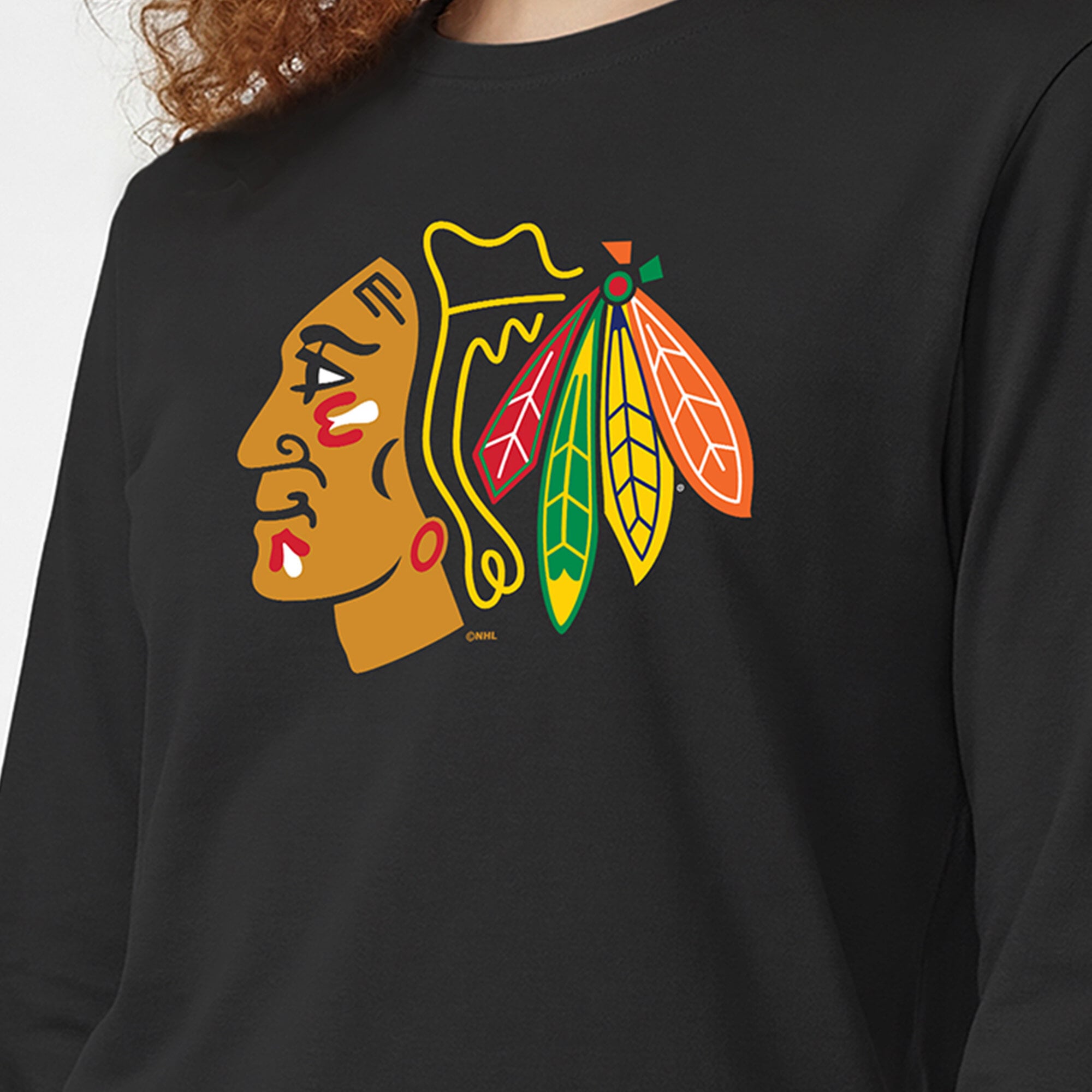 T-shirt à manches longues pour femmes Champion Black Chicago Blackhawks Team Logo