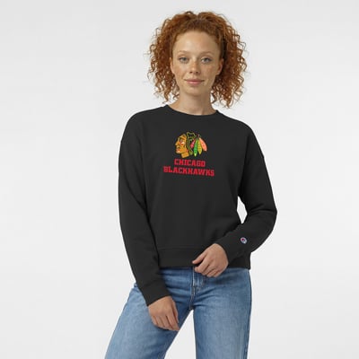  Chicago Blackhawks Champion Women's Wordmark Lockup Powerblend Sweatshirt - Black
