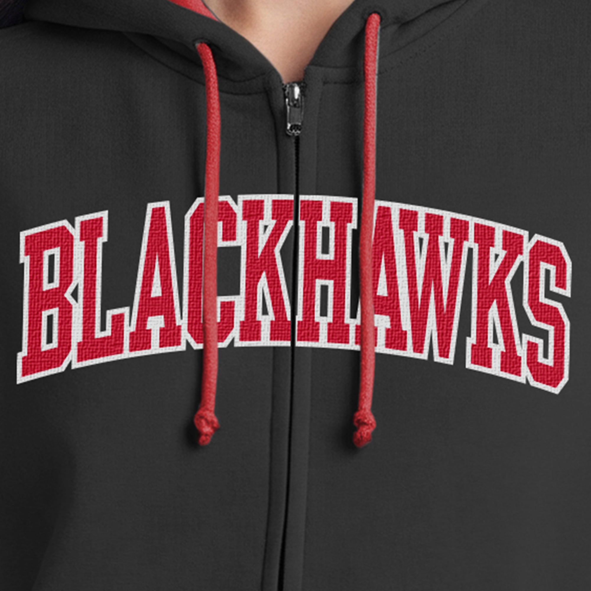 Women's Champion Black/Red Chicago Blackhawks Applique Full-Zip Fleece Hoodie